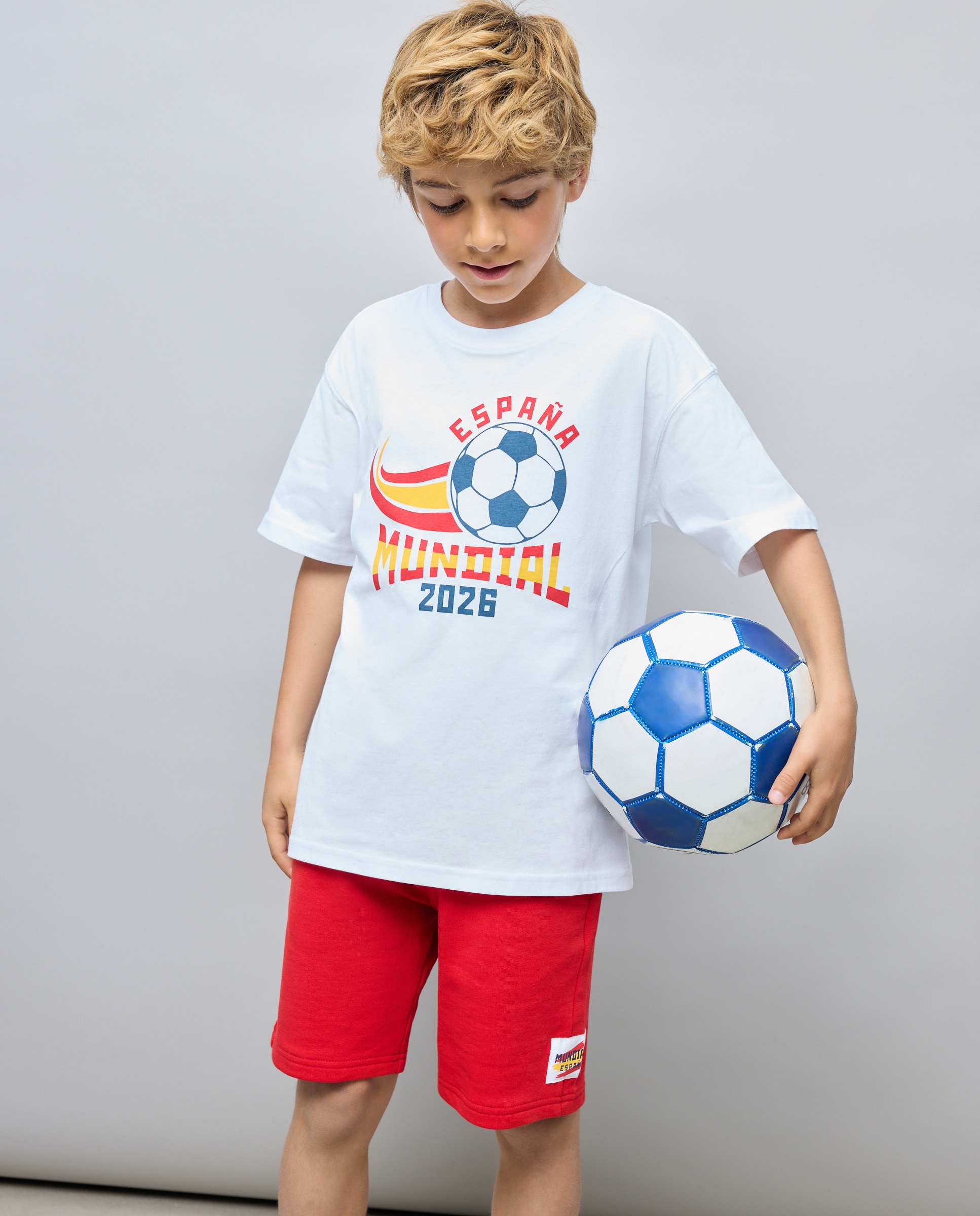 T-shirt de Manga Curta e Gola Redonda Mundial para Criança Kids El Corte Inglés Branco-2