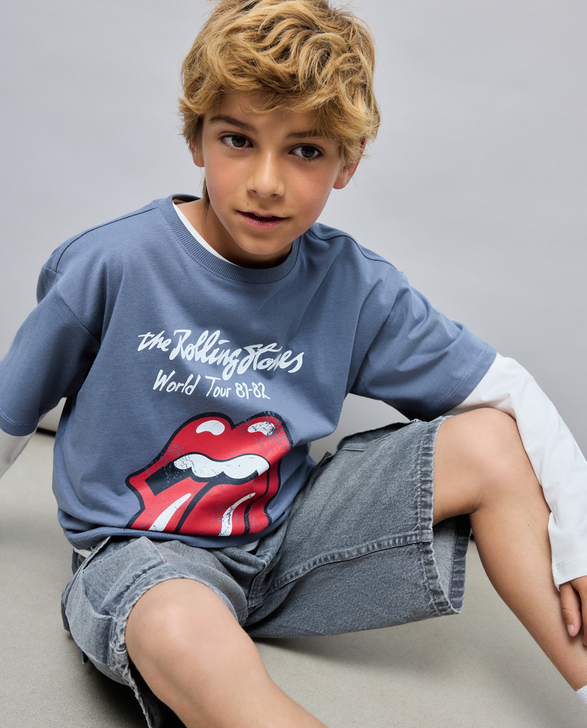 T-shirt de Manga Curta com Estampado Rolling Stones Kids El Corte Inglés Azul-2