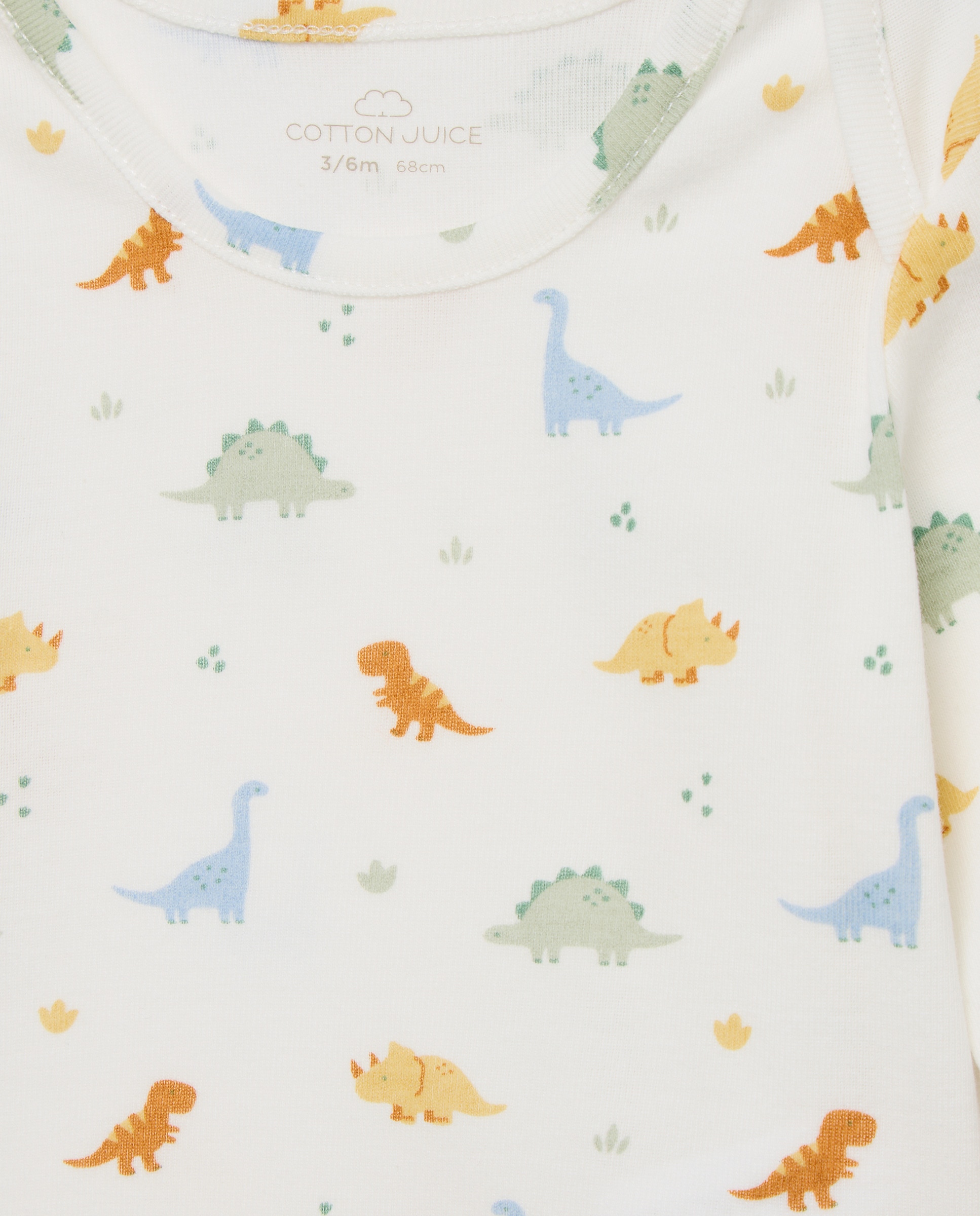 Pack de 2 Bodies de Bebé com Manga Comprida com Dinossauros Cotton Juice Branco-3