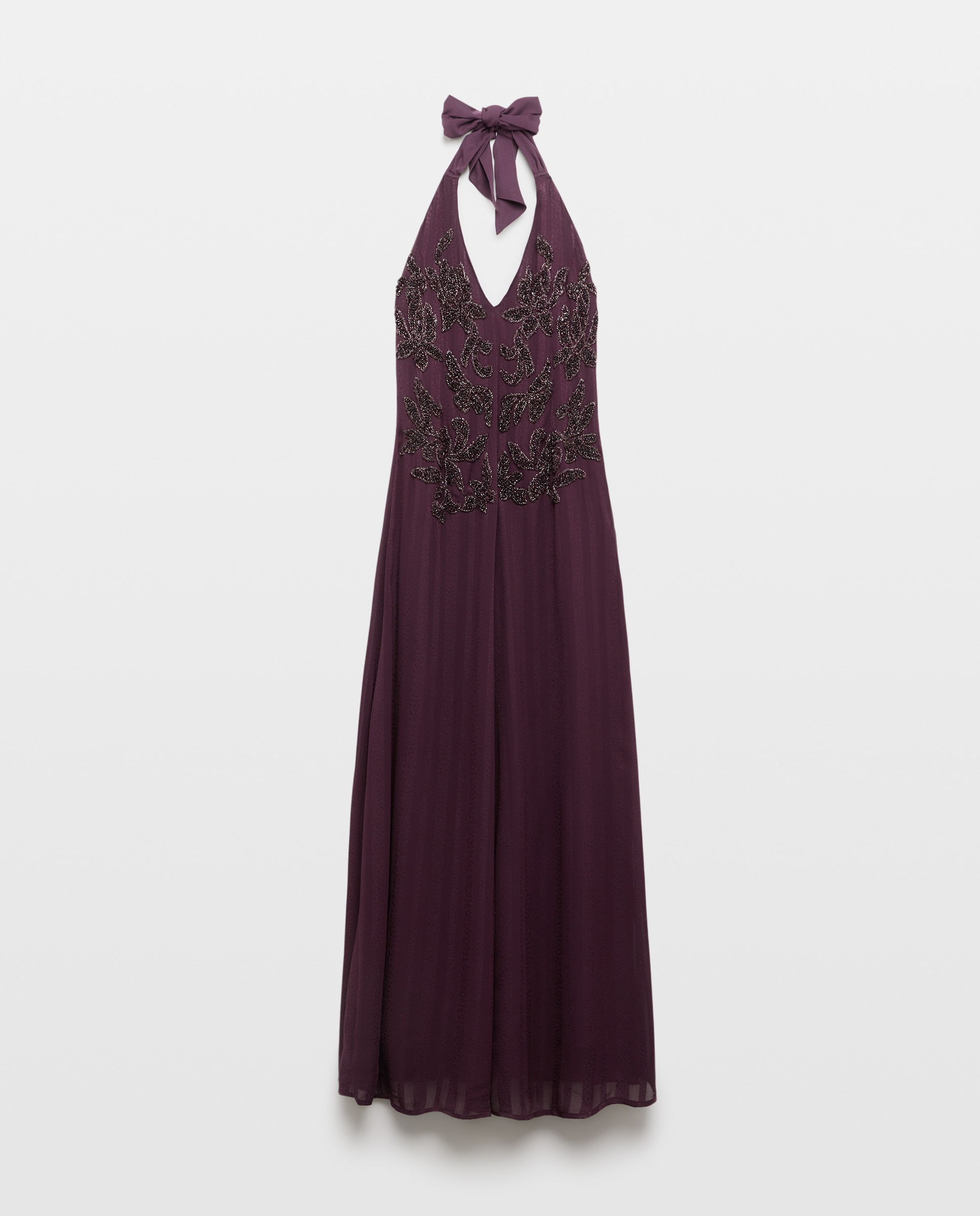 Vestido Comprido com Pedraria e Decote Halter 291 Beringela-4