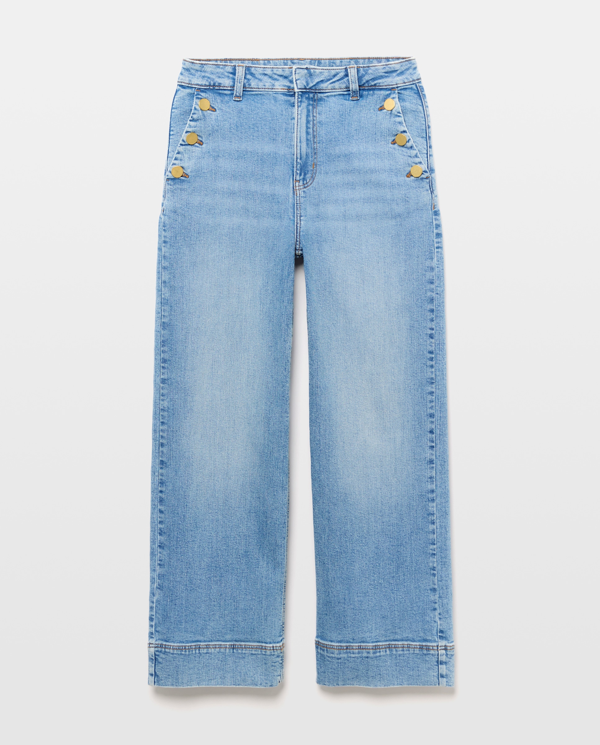 Imagem 0 de Jeans Cropped Tipo Culotte com Botões