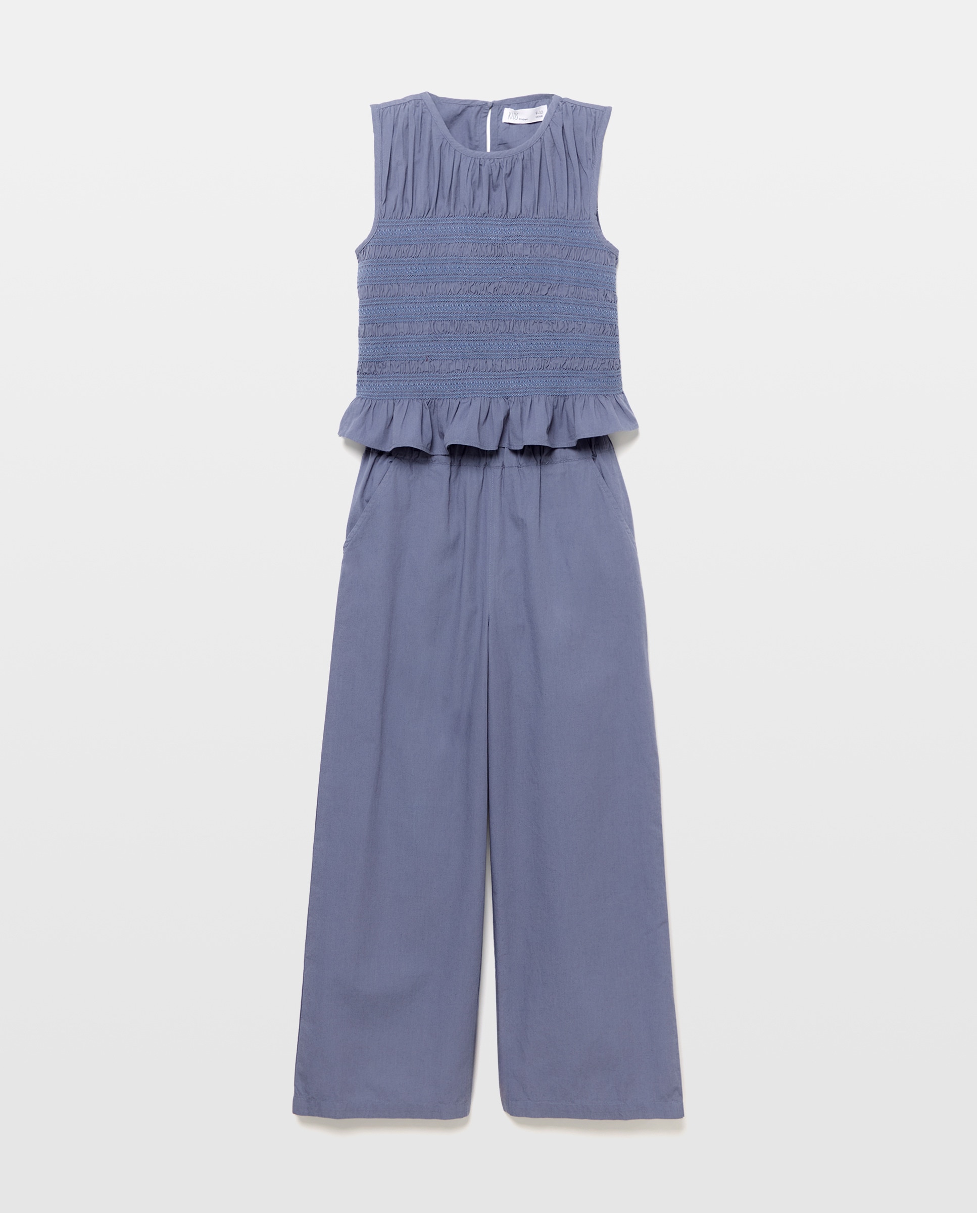 Conjunto Comprido de Blusa de Smock com Peplum e Calças com Bolsos de Plastrão 400 Azul-1