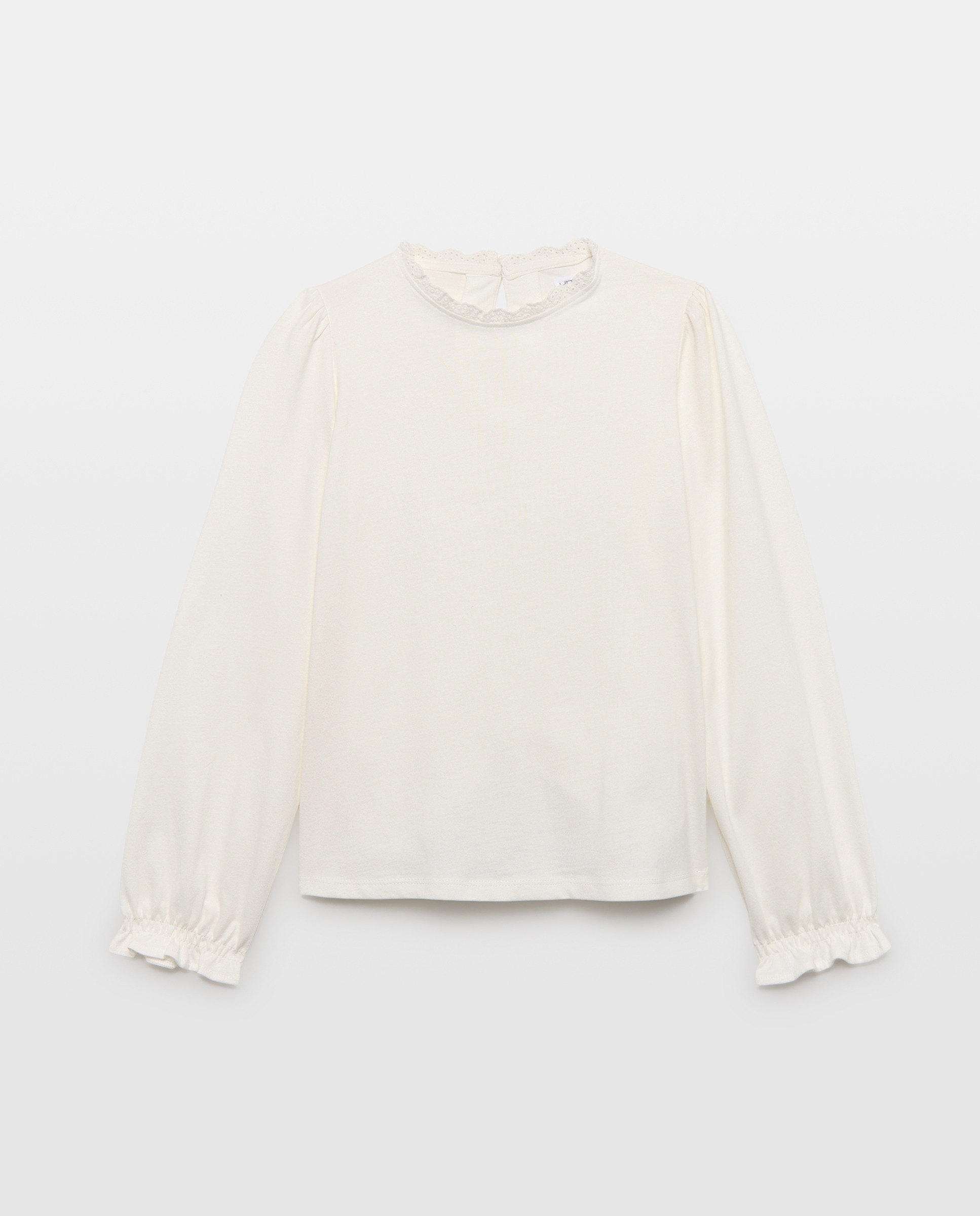 Camiseta niña cuello puntilla Blanco-1