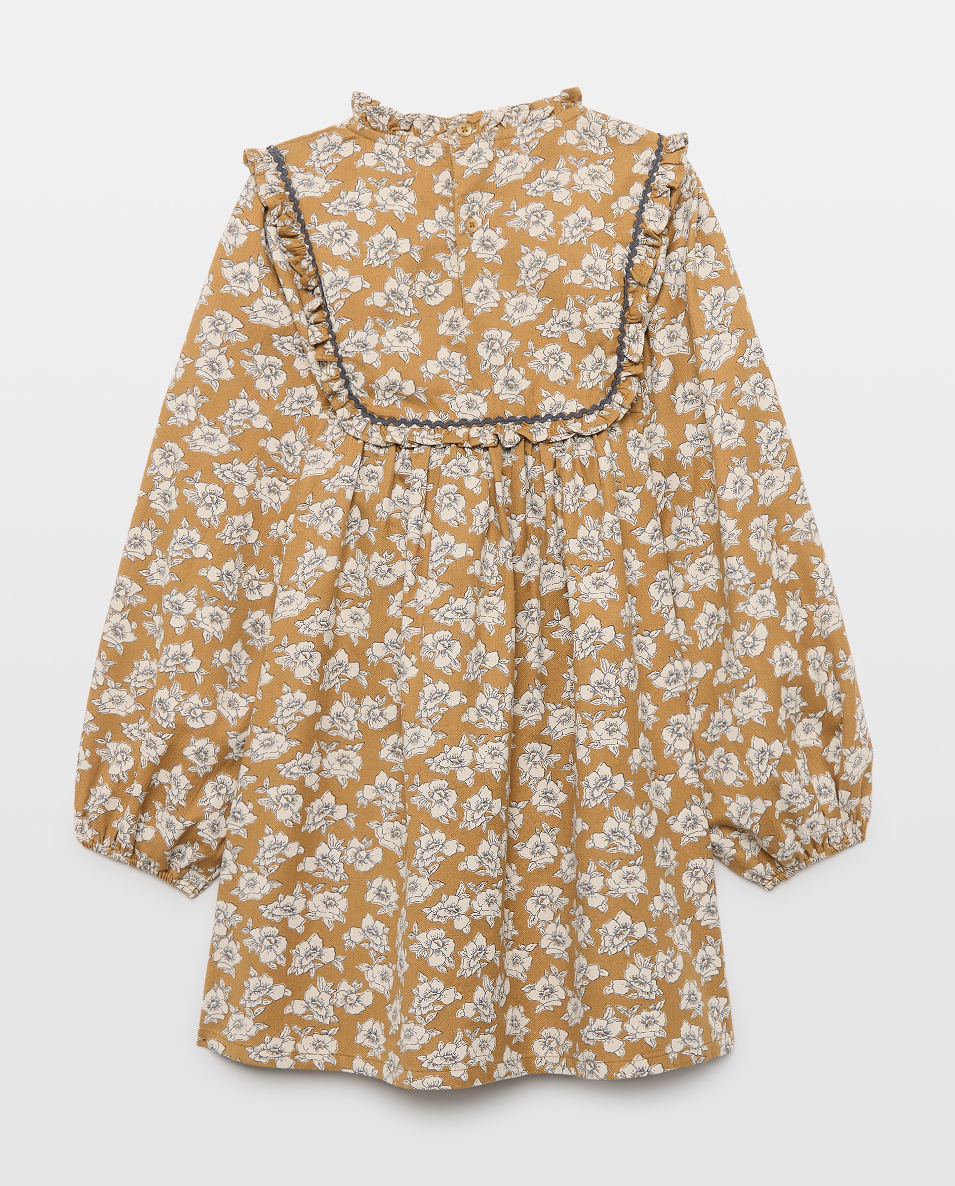 Vestido niña estampado con canesú Mostaza-2