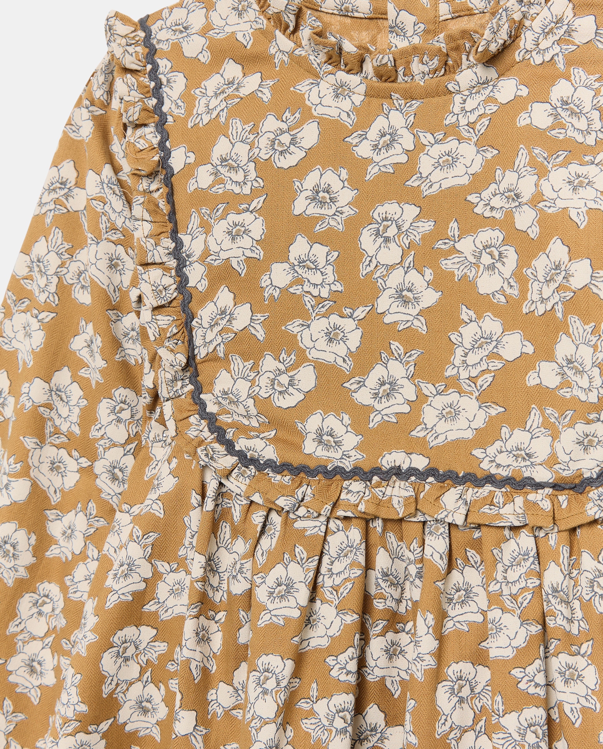 Vestido niña estampado con canesú Mostaza-3