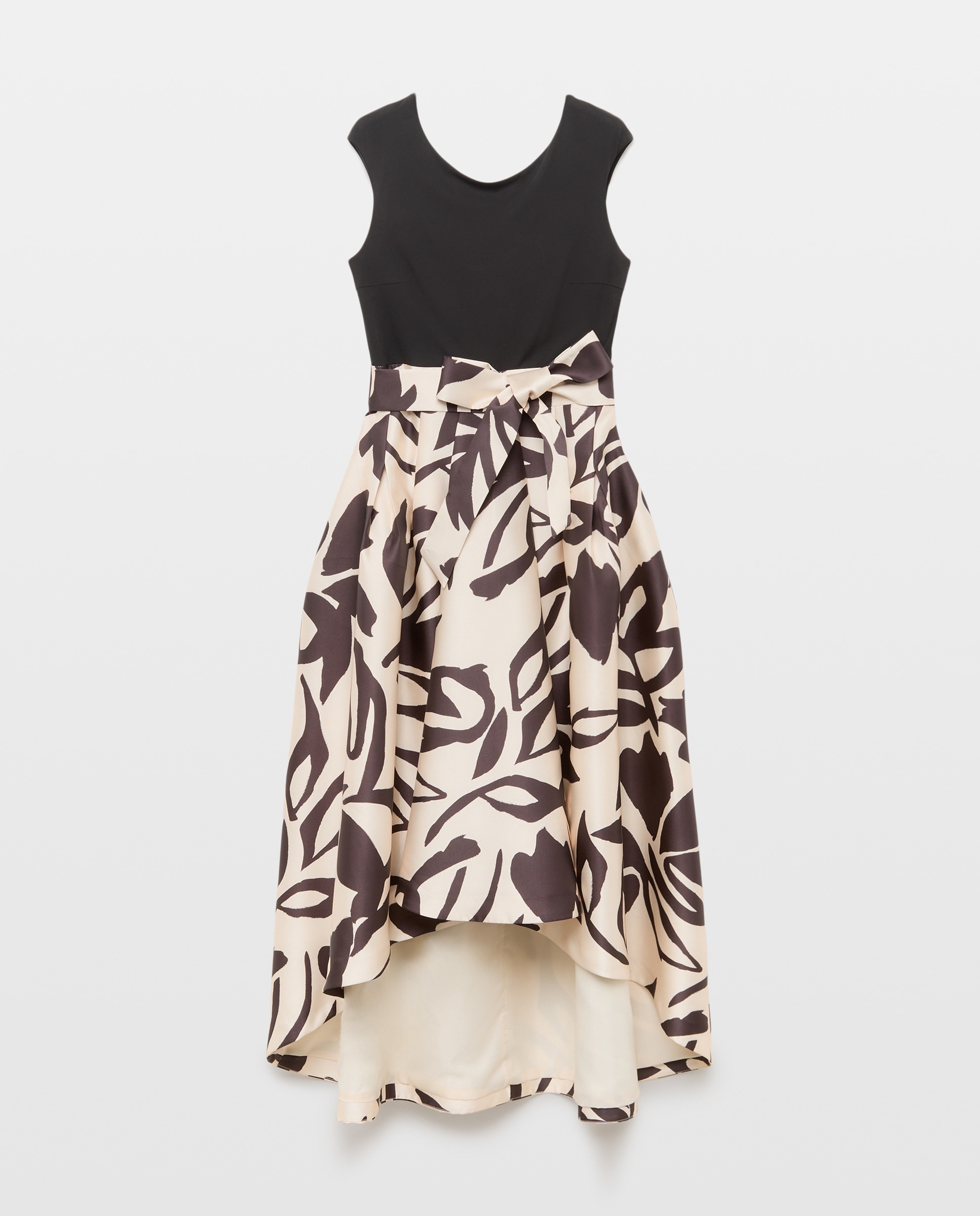 Vestido Midi com Top de Malha e Saia Estampada Preto-4