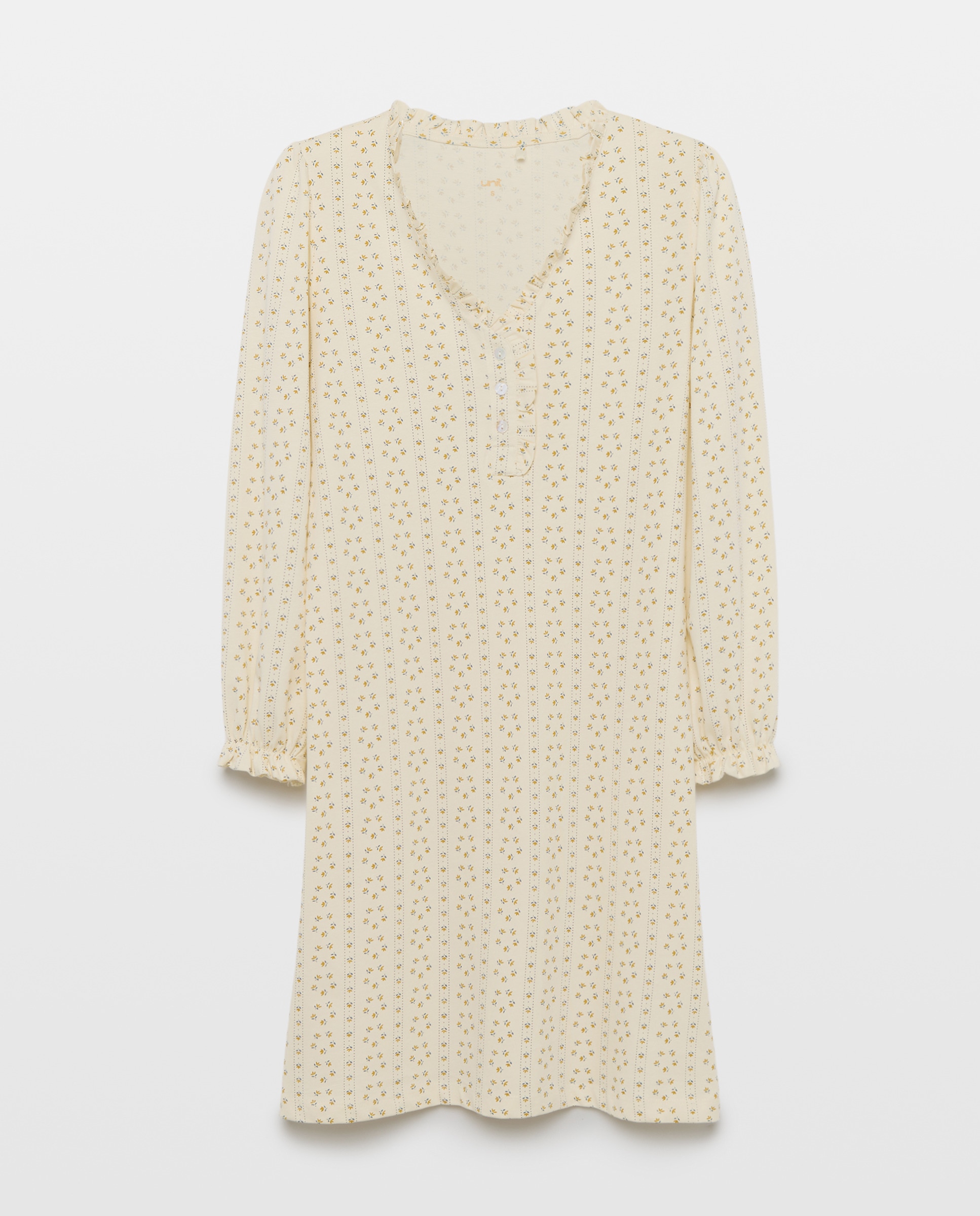 Camisón mujer algodón volante estampado Blanco roto-3