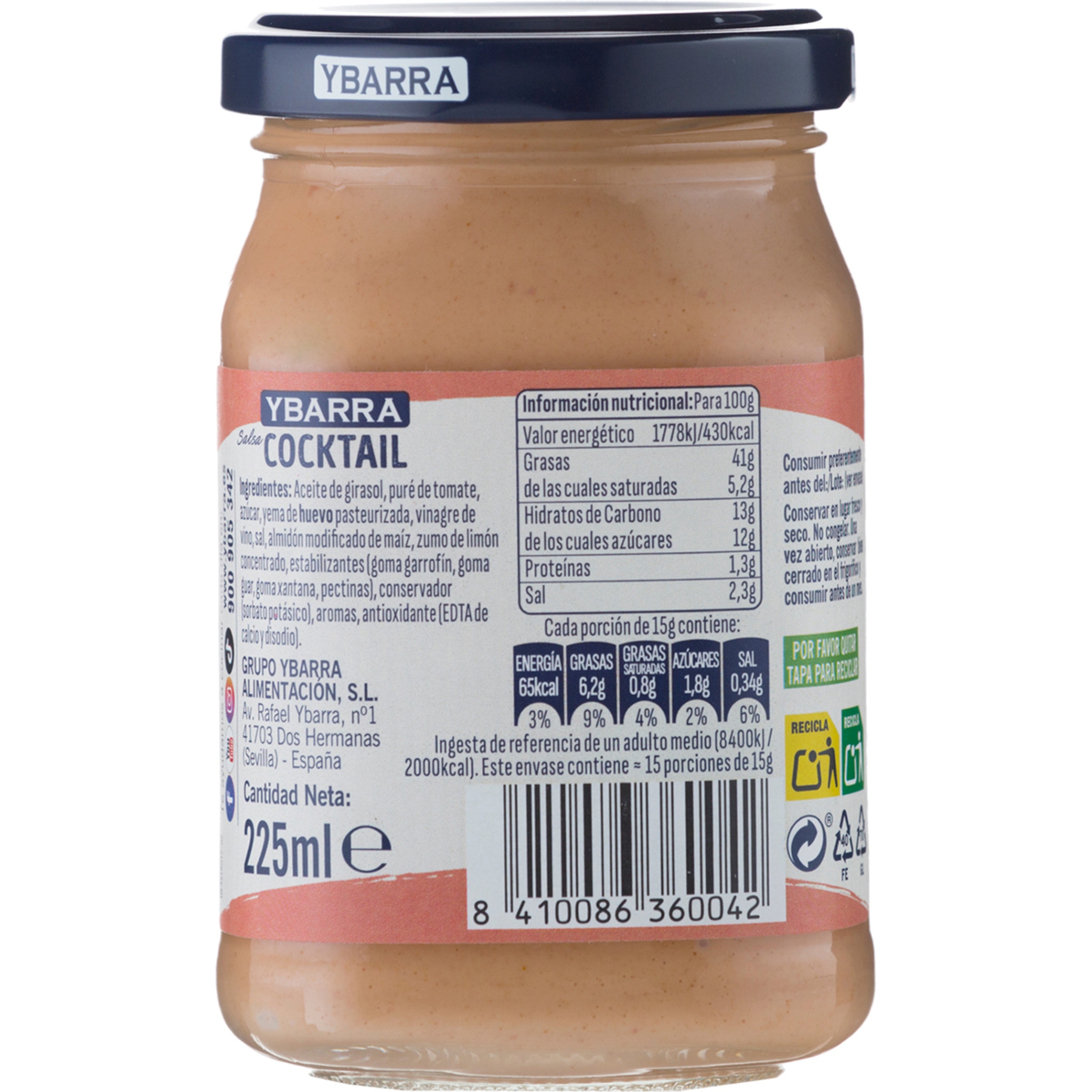 salsa cóctel sin gluten y sin lactosa frasco 225 ml