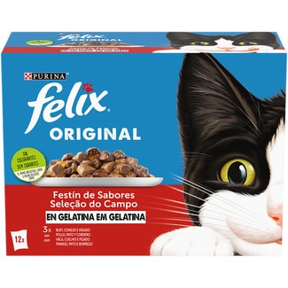 comida húmeda para gatos selección de carne en gelatina caja 12 unidades bolsa 85 g - Felix