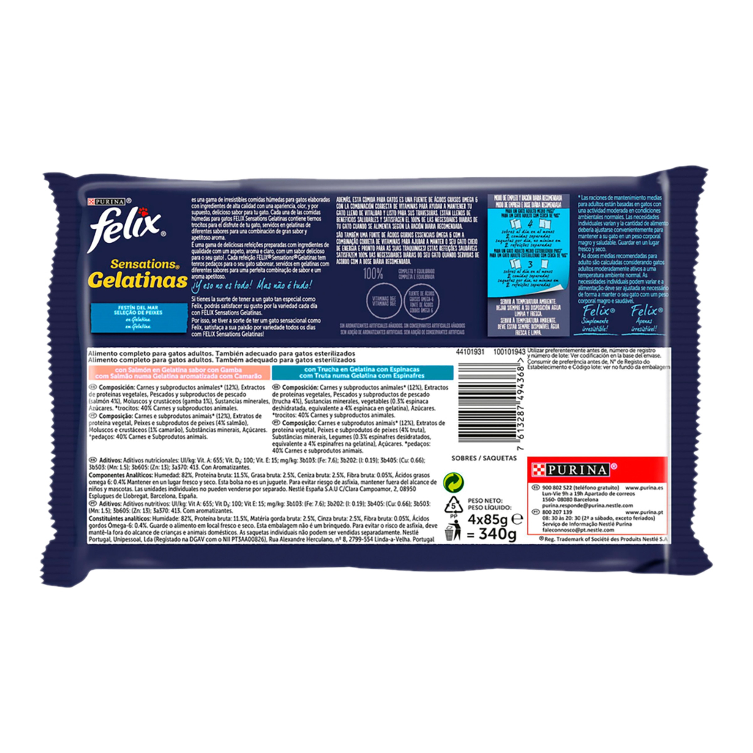 Comida húmeda para gatos Felix Sensations salmón y gambas 4x85 g 2
