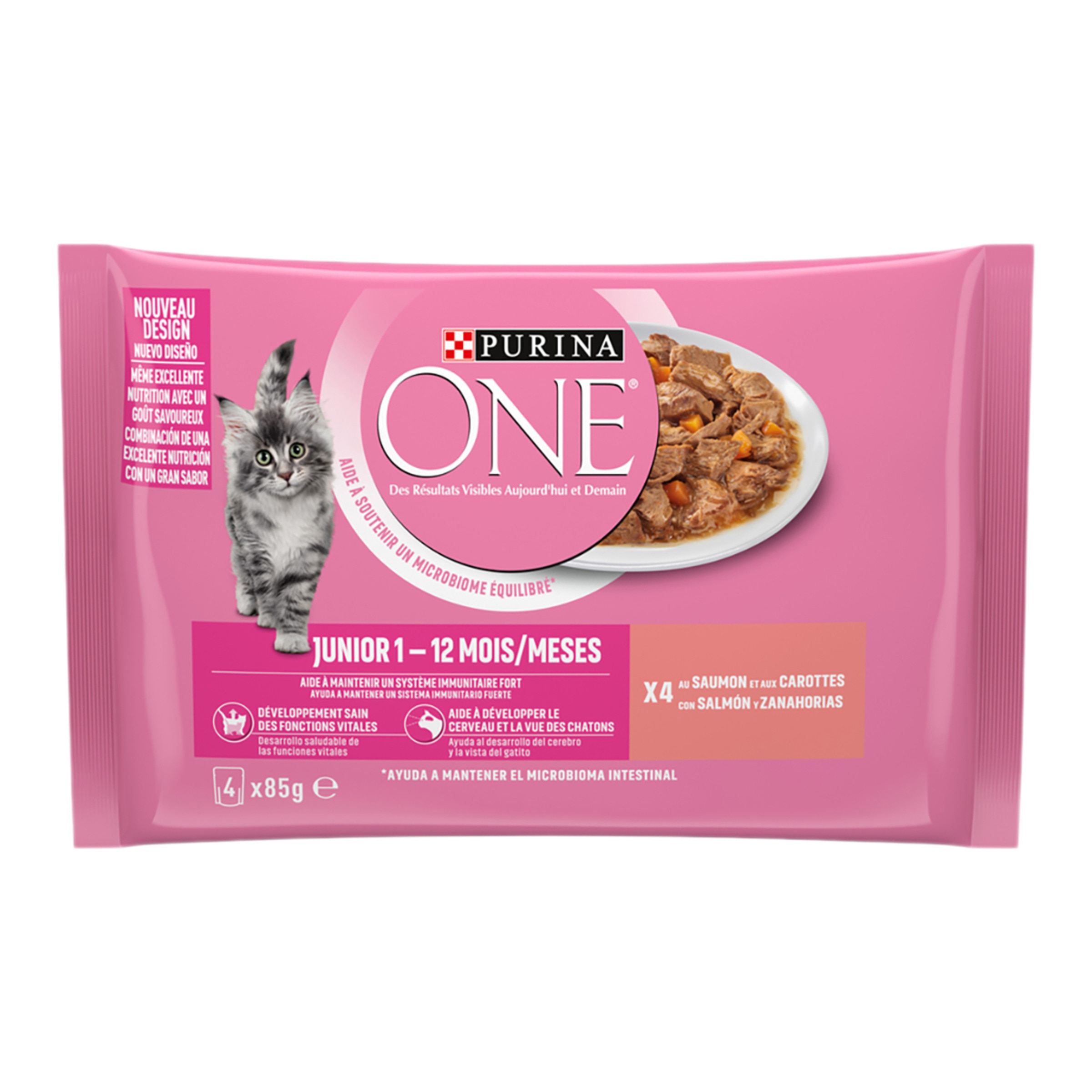 Imagen 0 de Comida húmeda para gatos Junior Purina One salmón 4 x 85 g