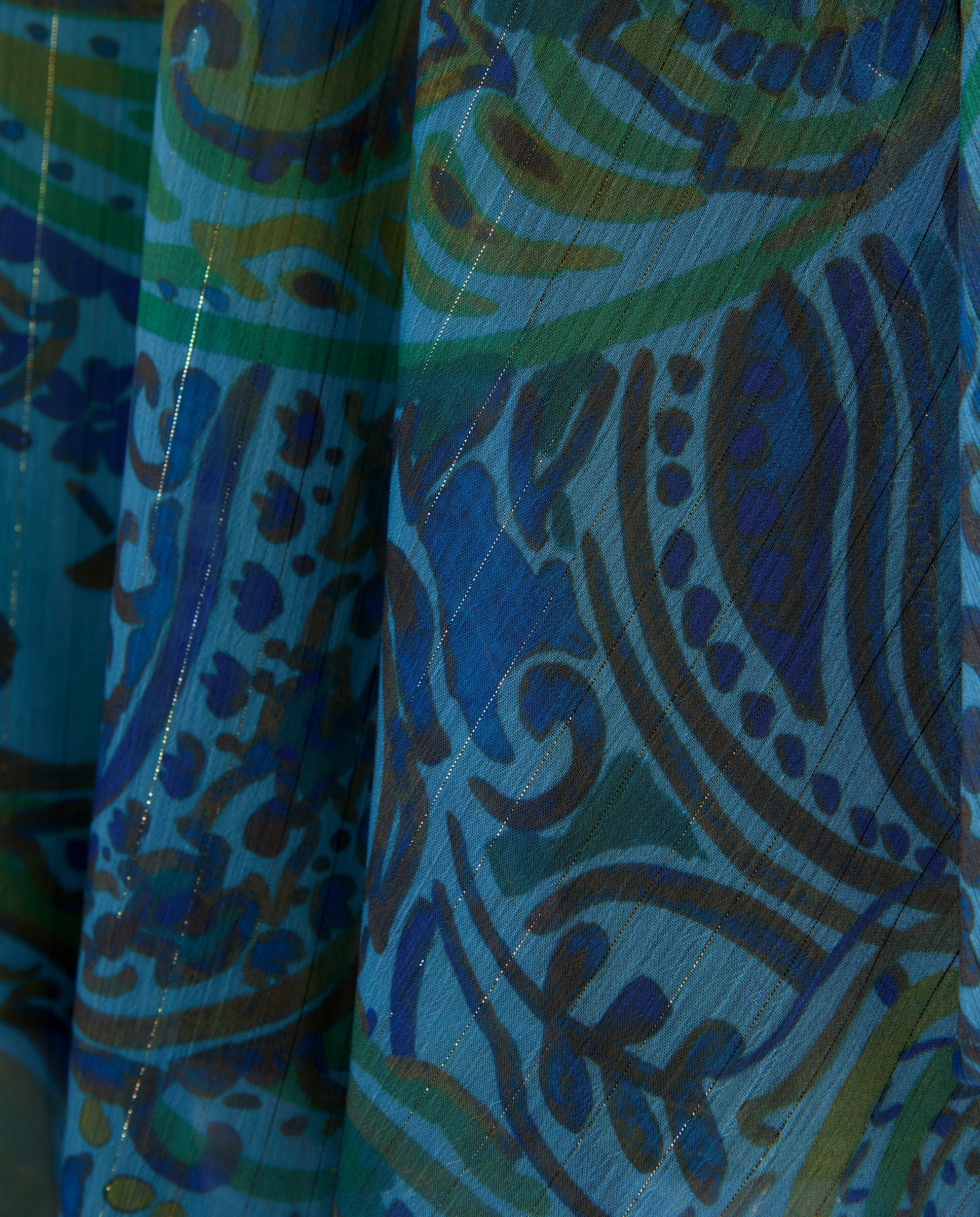 Blusa Tipo Capa de Chiffon com Estampado Azul-5