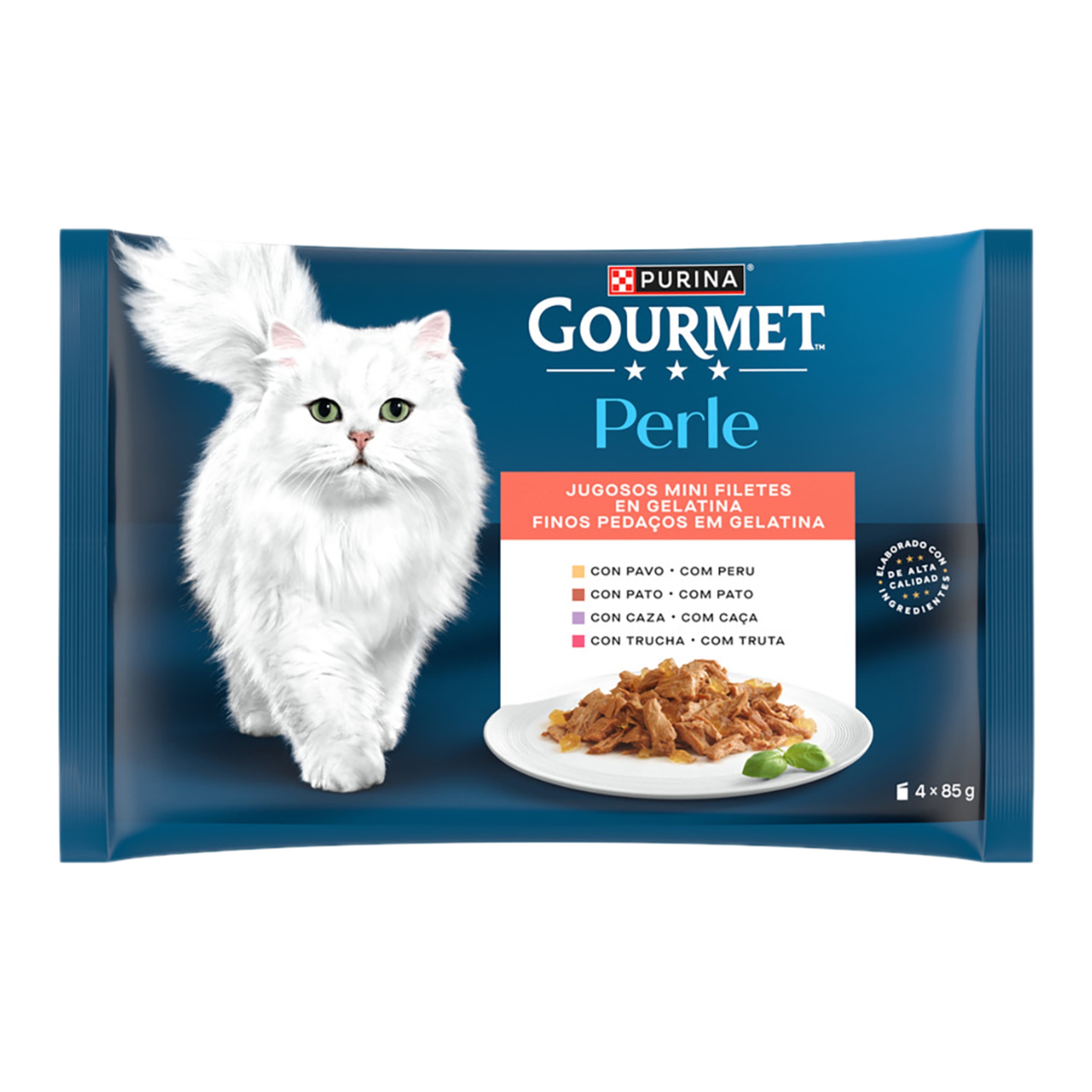 Imagen 0 de Comida húmeda para gatos adultos Gourmet Perle Finas láminas en gelatina 4 x 85 g