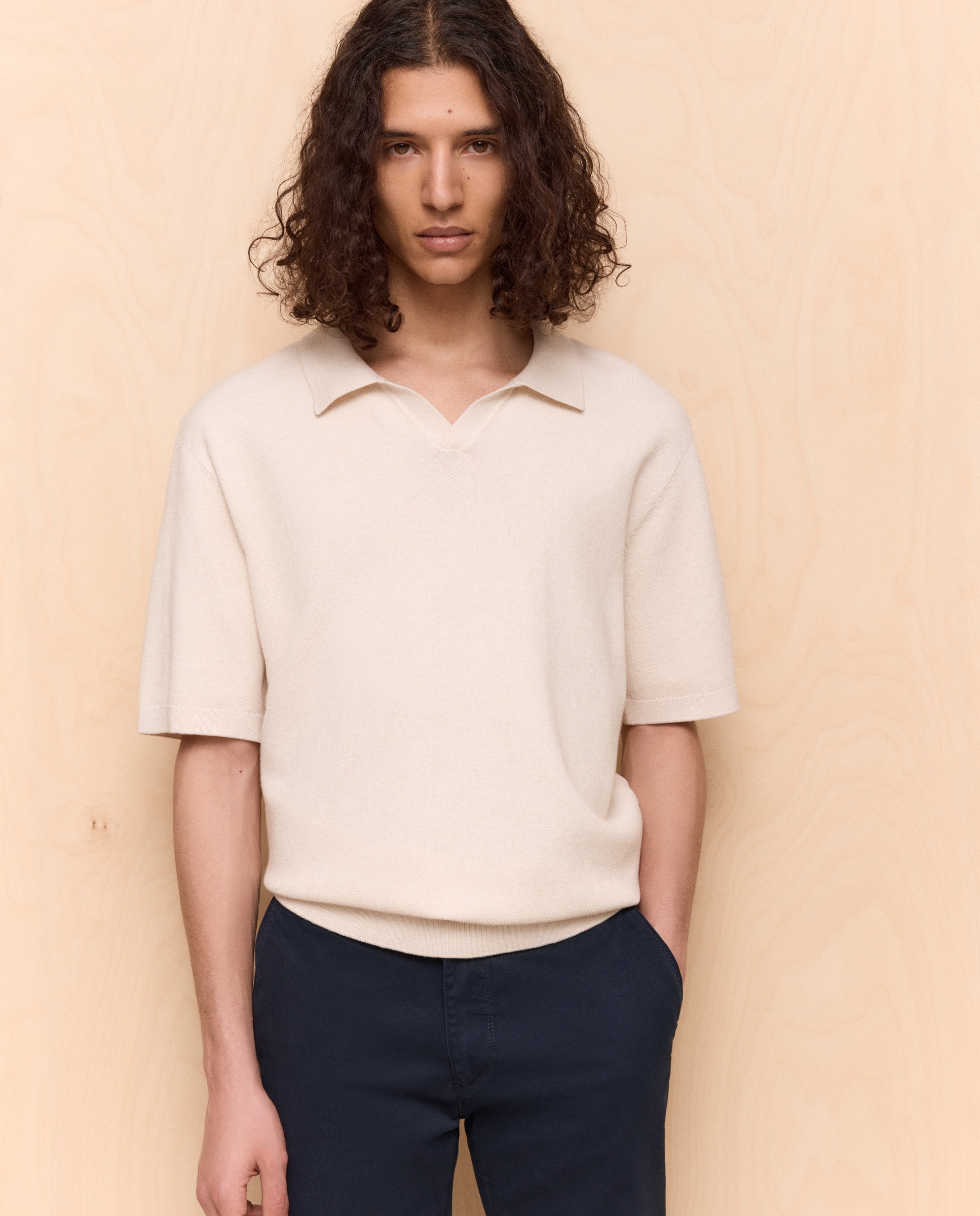 Polo de tricot de manga corta de hombre - Easy Wear - 120 Crudo 120 Crudo-1
