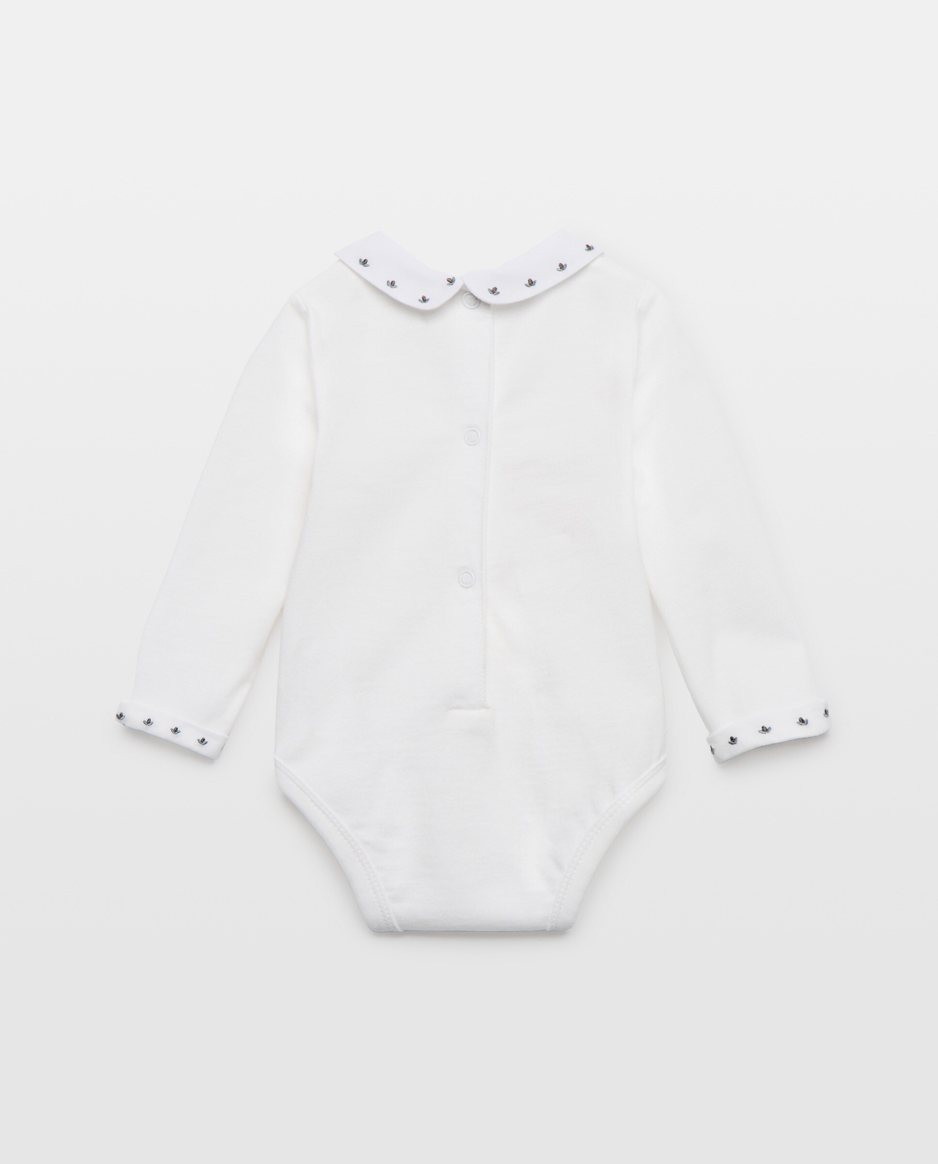 Body recién nacido cuello pico sello Blanco roto-2