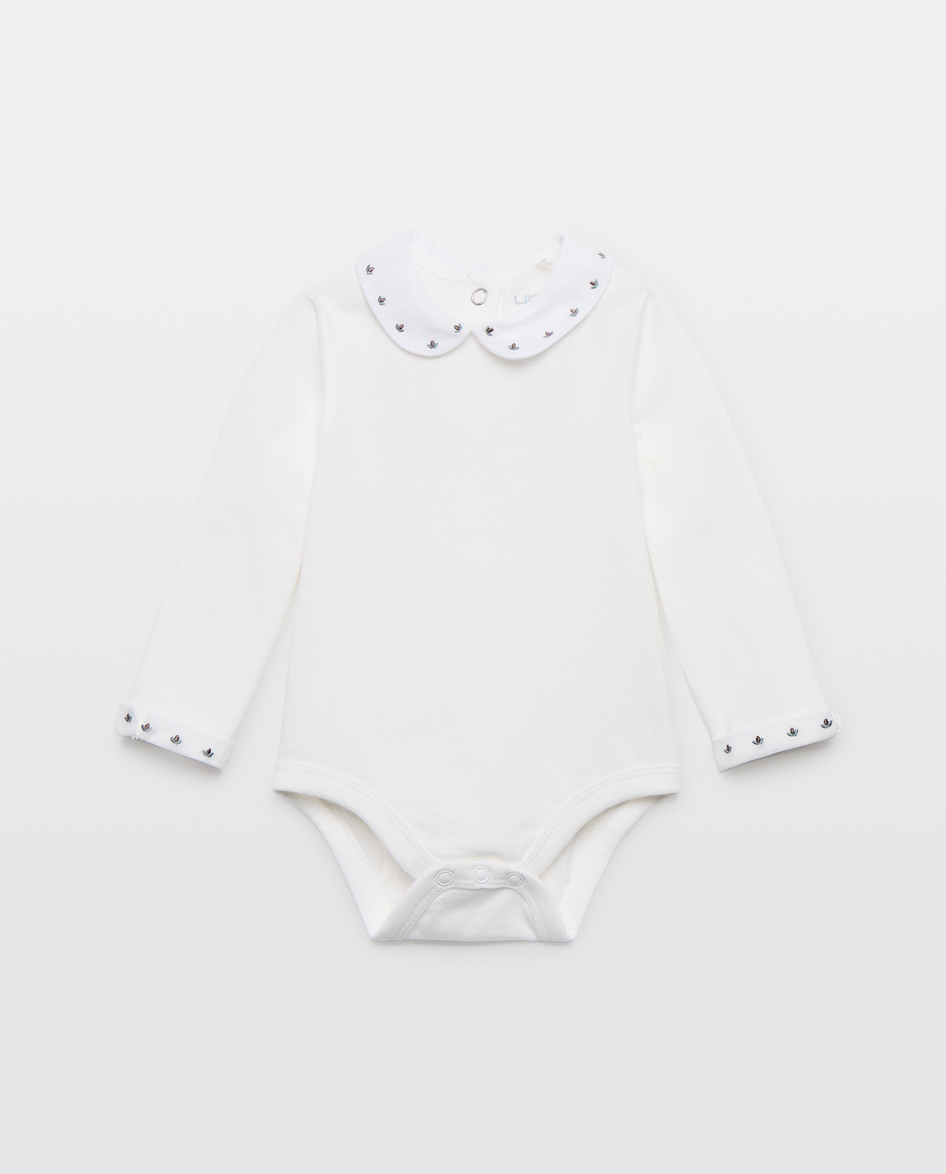 Body recién nacido cuello pico sello Blanco roto-1