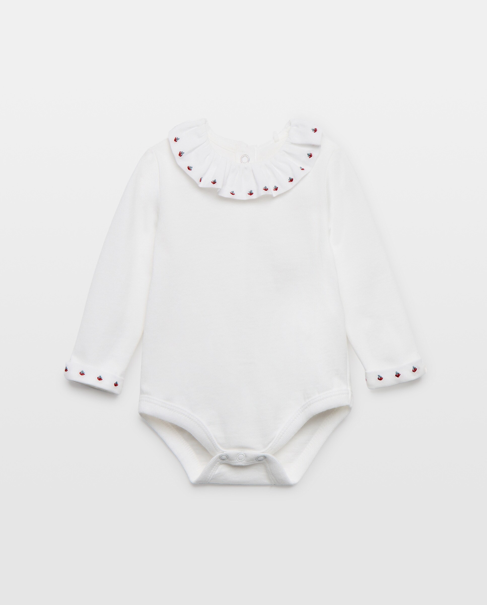 Body recién nacido cuello volante flor Blanco roto-1