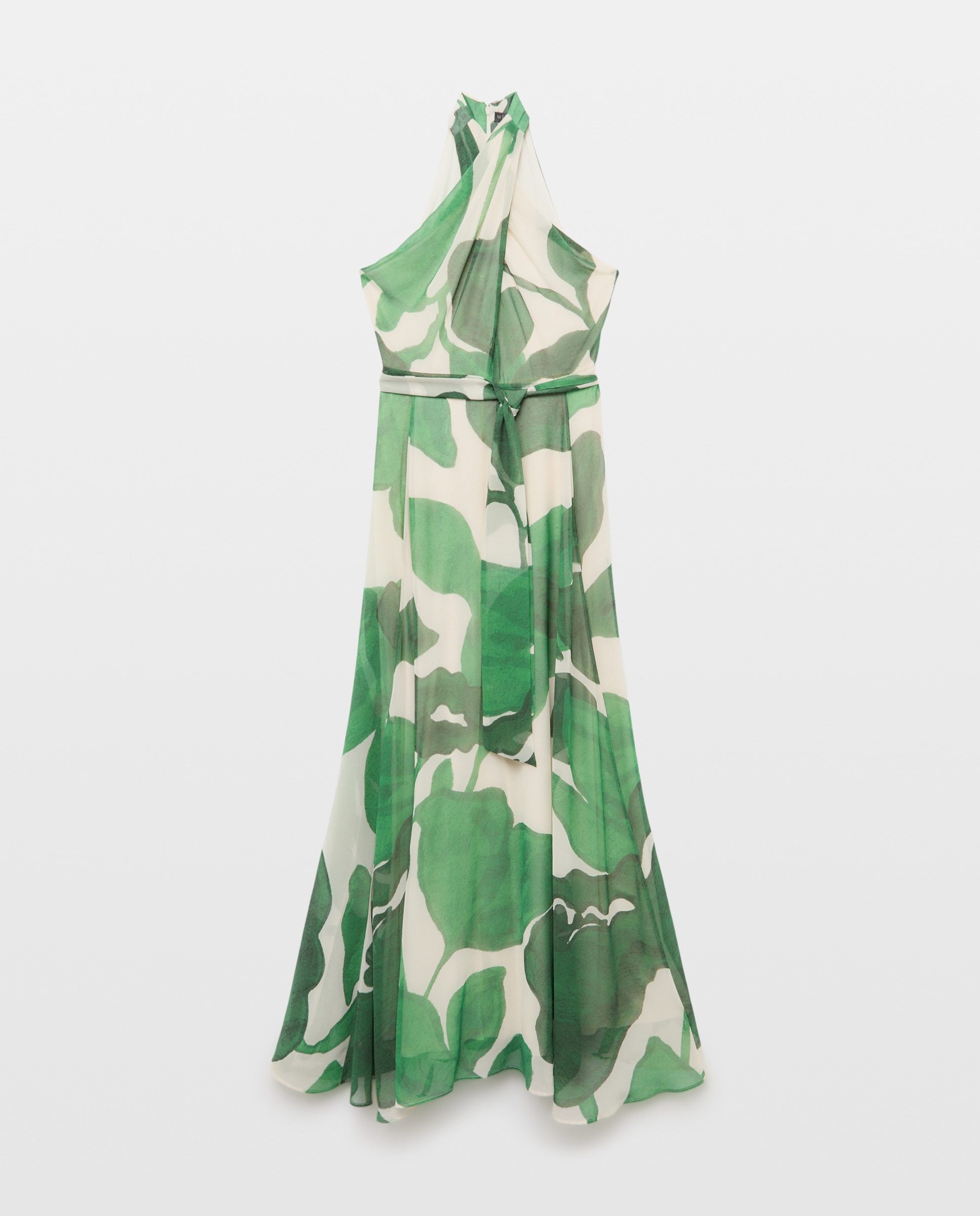 Vestido comprido com gola halter Verde-4