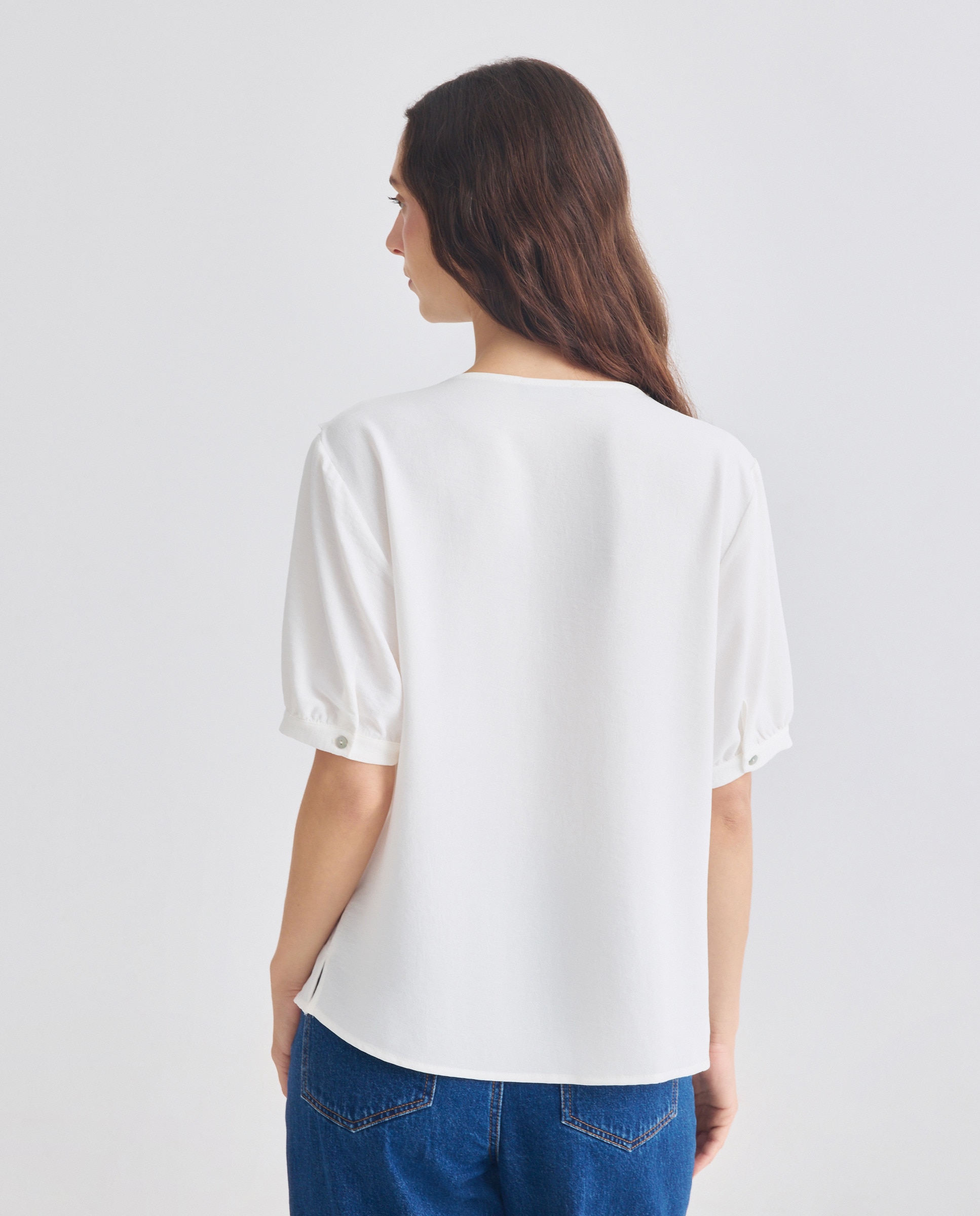Blusa Lisa de Manga Curta Natural-3