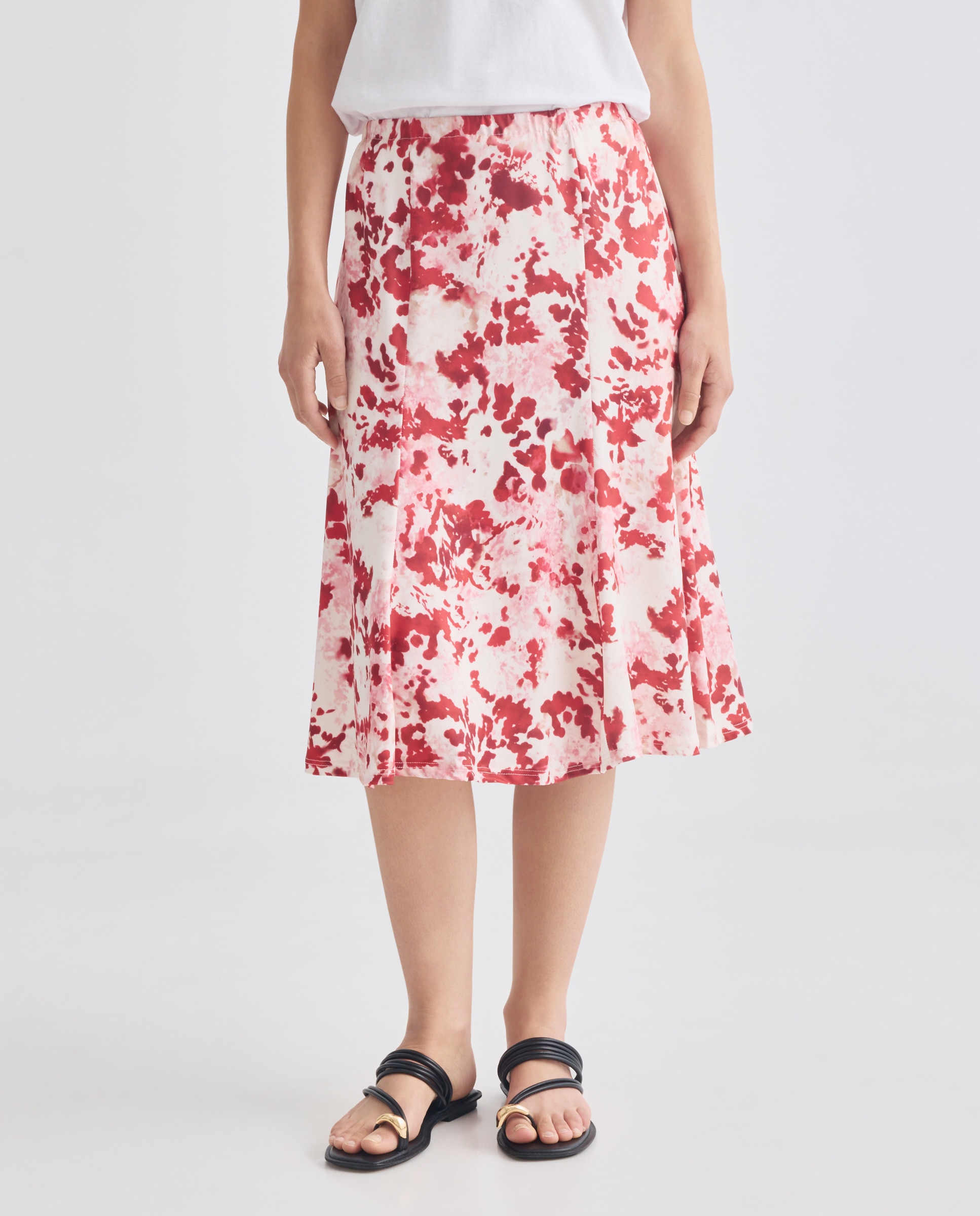 Saia Estampada com Cós Elástico Vermelho-2