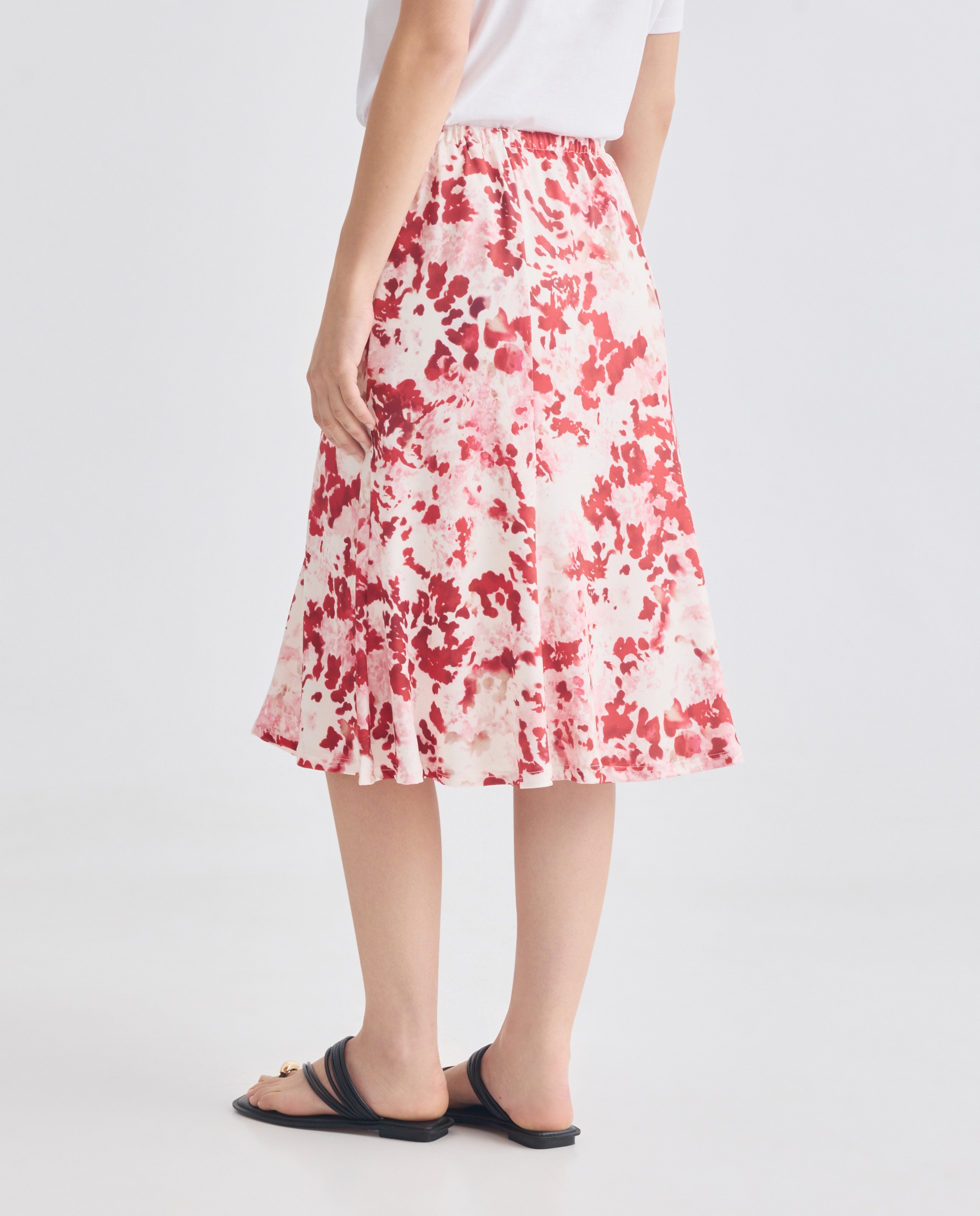 Saia Estampada com Cós Elástico Vermelho-3