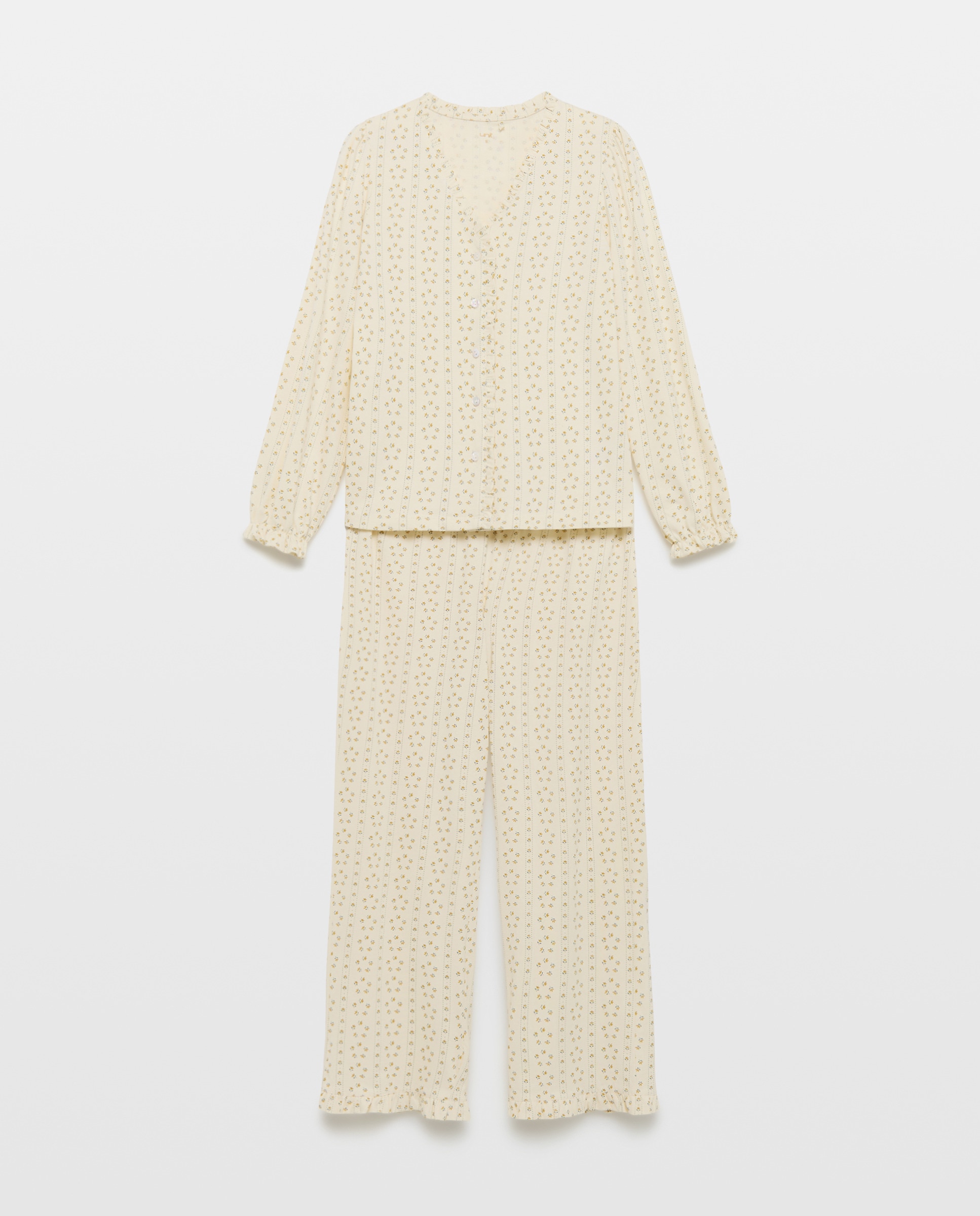 Pijama mujer algodón volante estampado Blanco roto-3