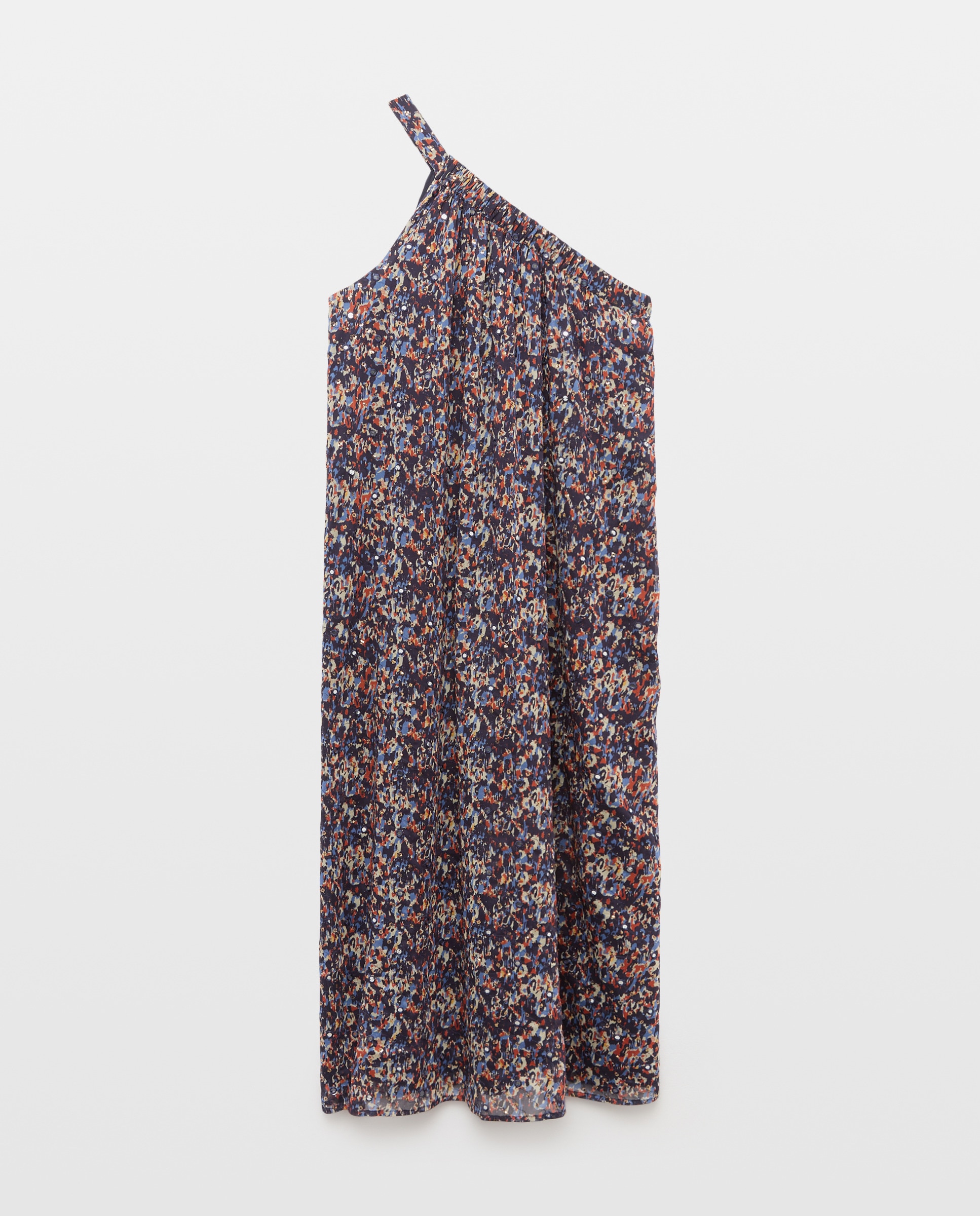 Vestido com Decote Assimétrico Azul-marinho-1