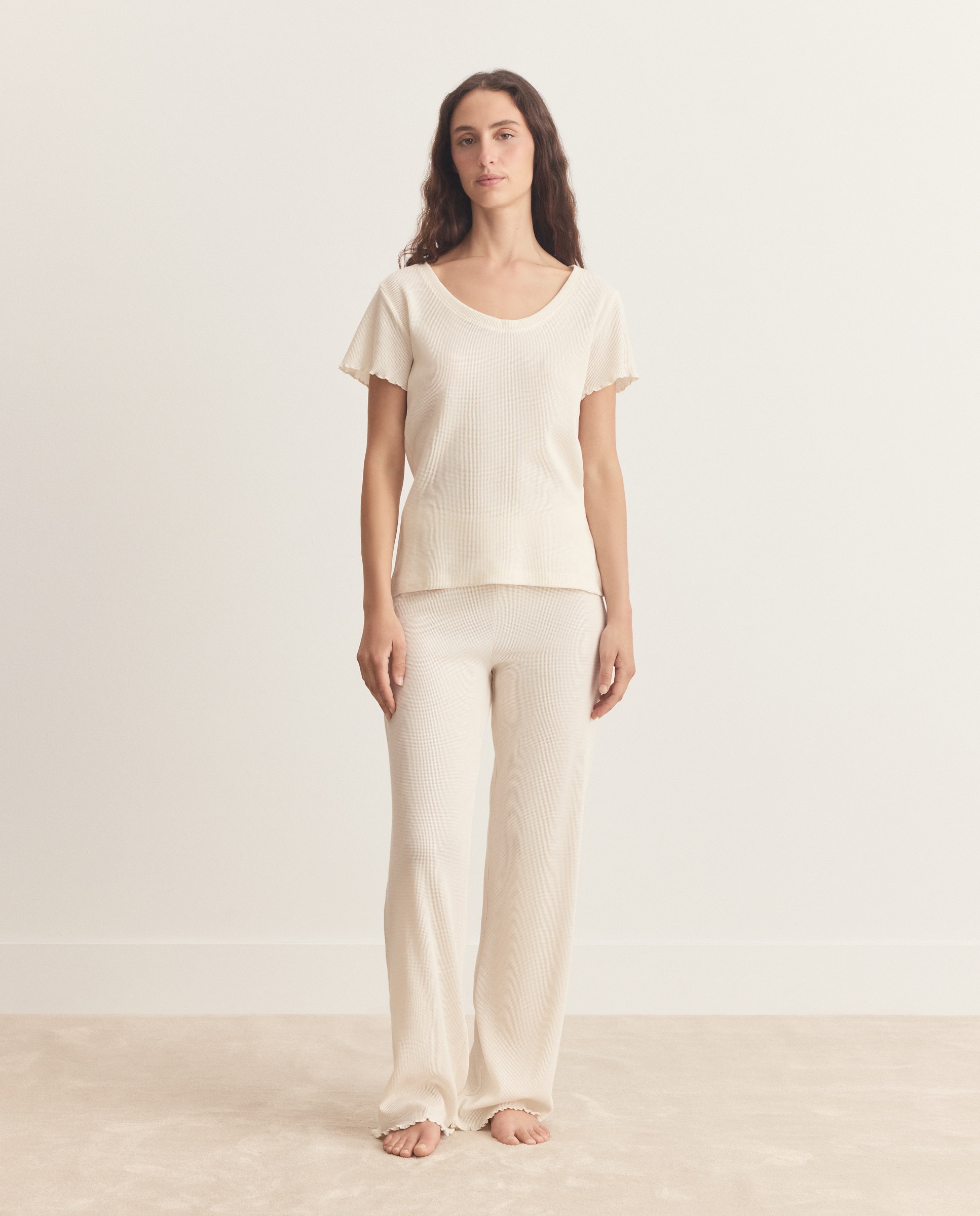 Calças de Pijama de Algodão Branco-1