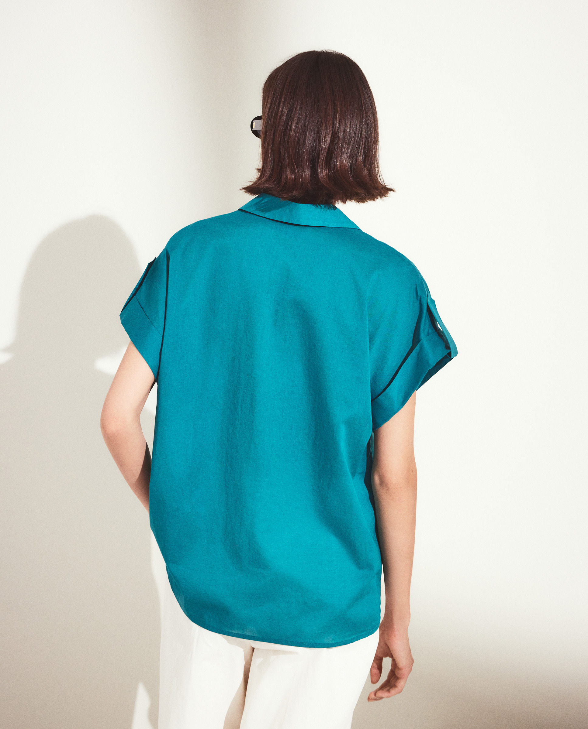 Blusa de Manga Curta com Voo 450 Turquesa-2
