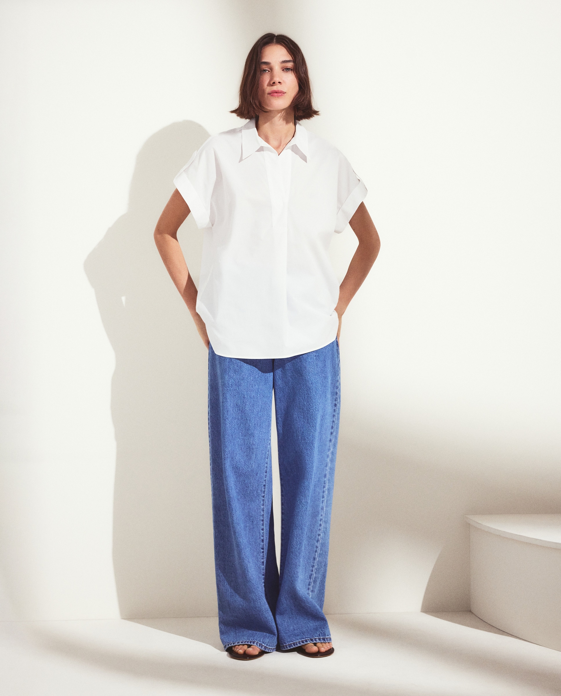 Blusa de Popelina com Gola Desmontável Branco-2