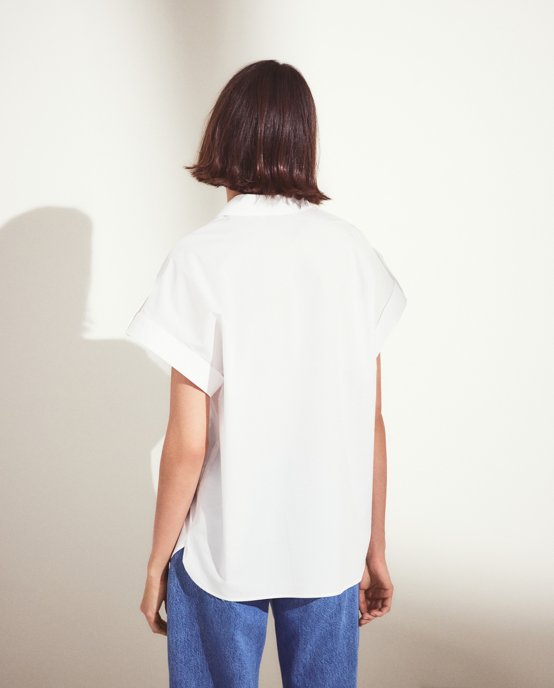 Blusa de Popelina com Gola Desmontável Branco-3