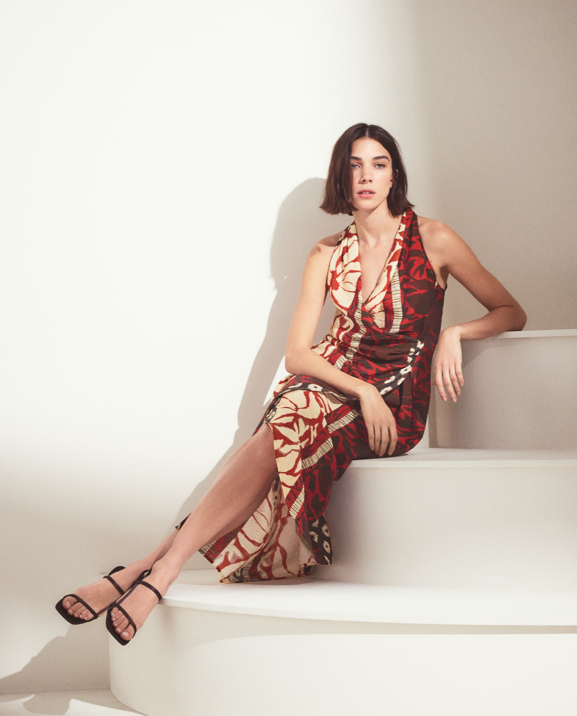Vestido Estampado sem Mangas Vermelho-4