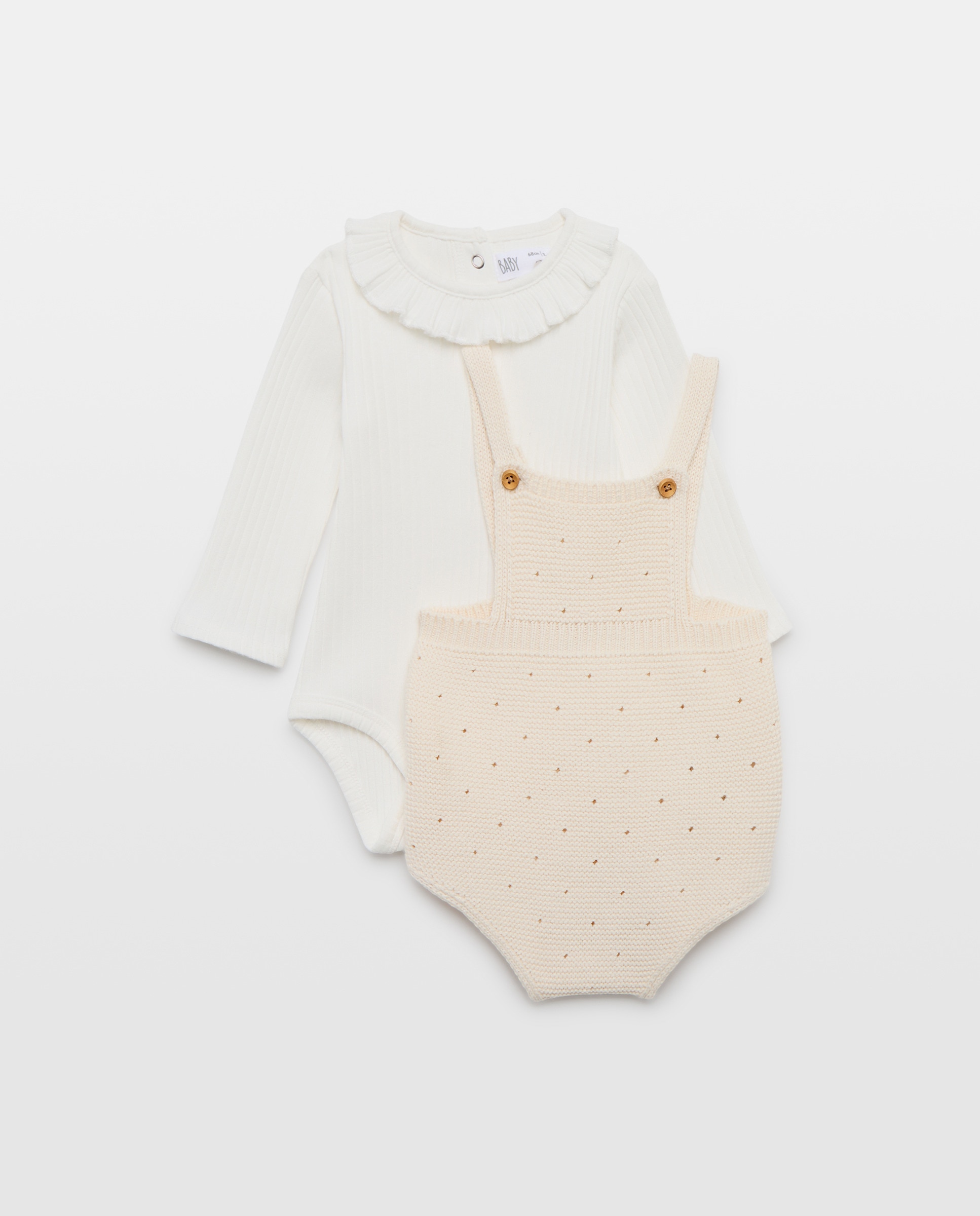 Imagem 0 de Conjunto de 2 Peças de Bebé: jardineiras de Tricot e Body