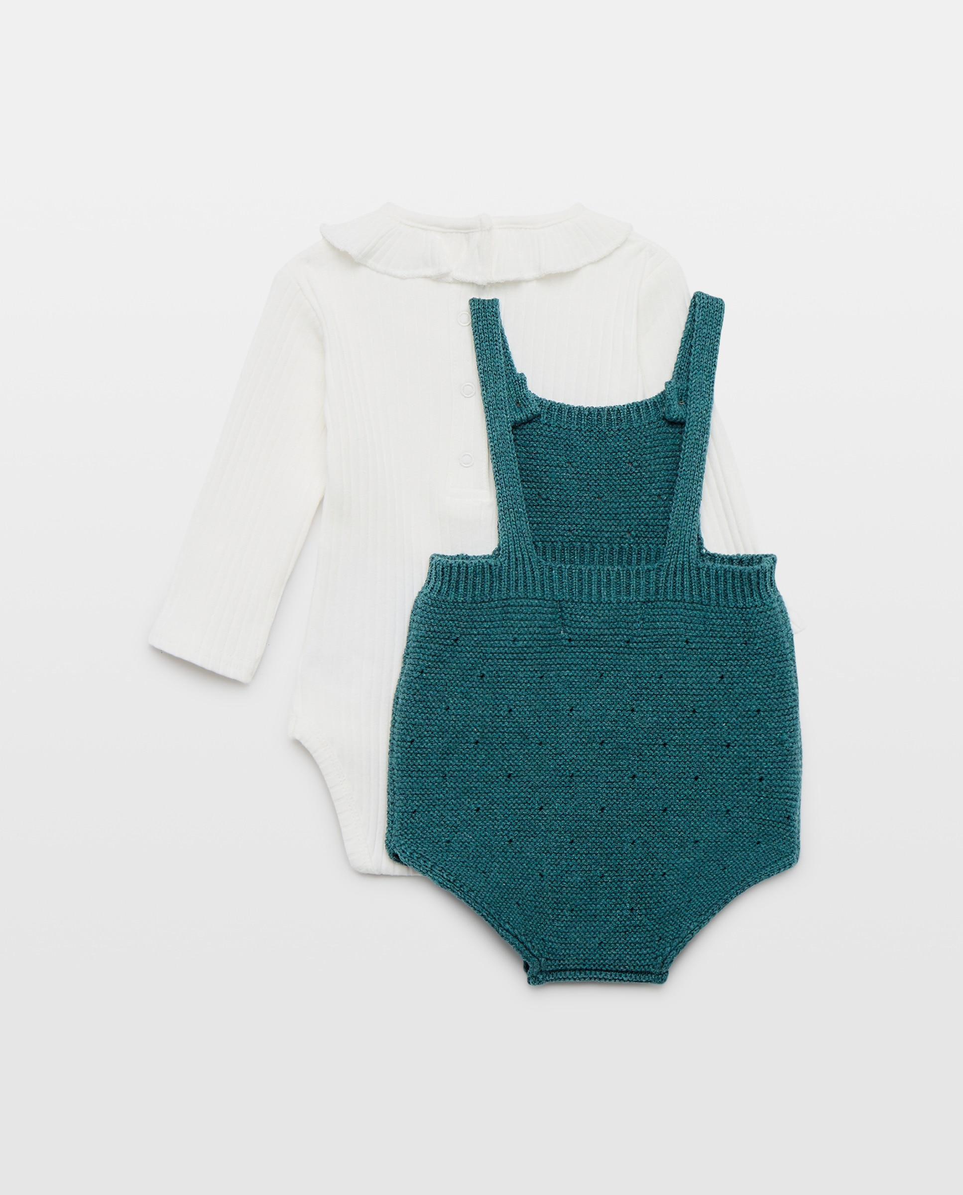Conjunto de 2 Peças de Bebé: jardineiras de Tricot e Body Baby El Corte Inglés 400 Azul-2