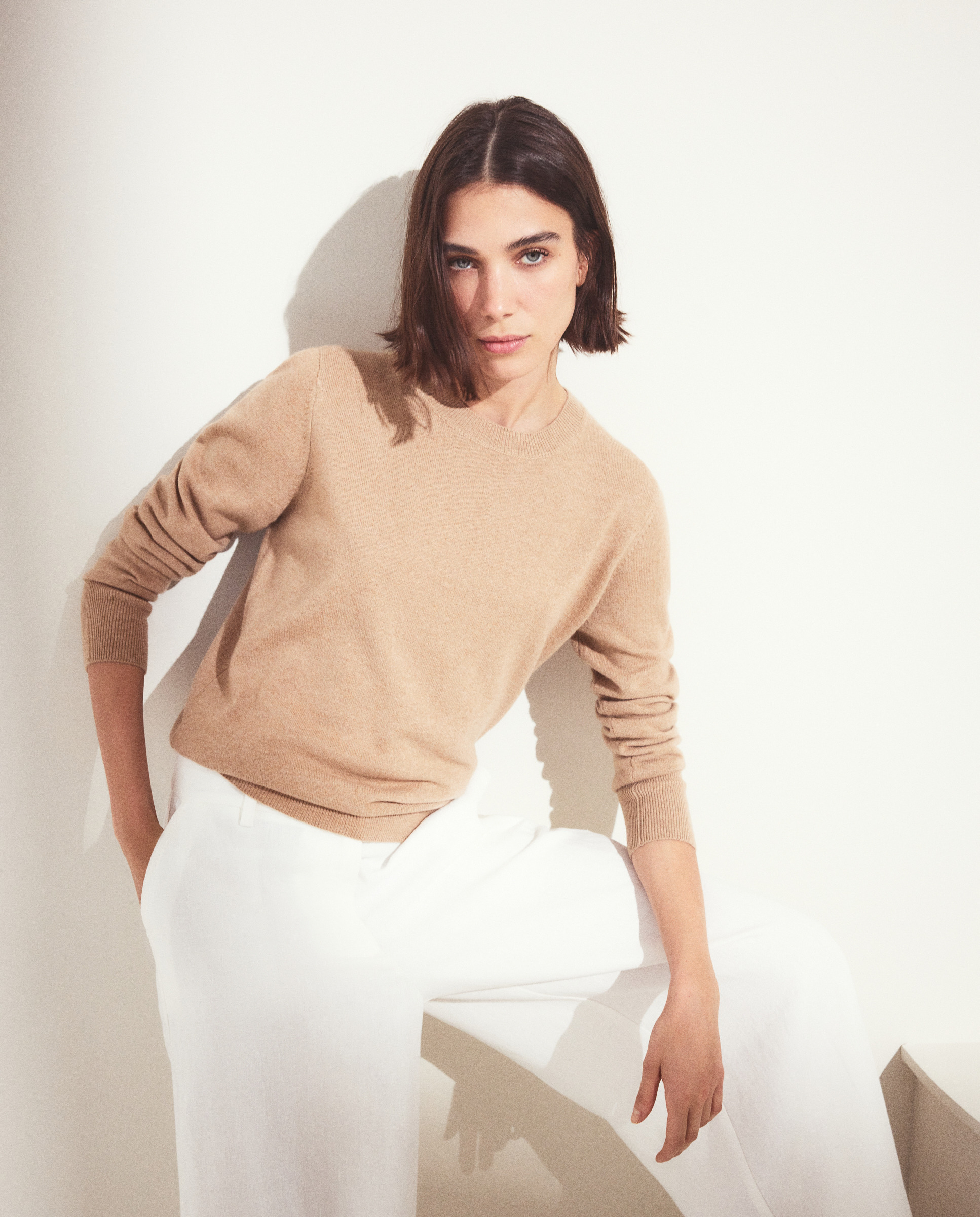 Camisola de Malha 100% Caxemira com Decote Redondo Torrado-1