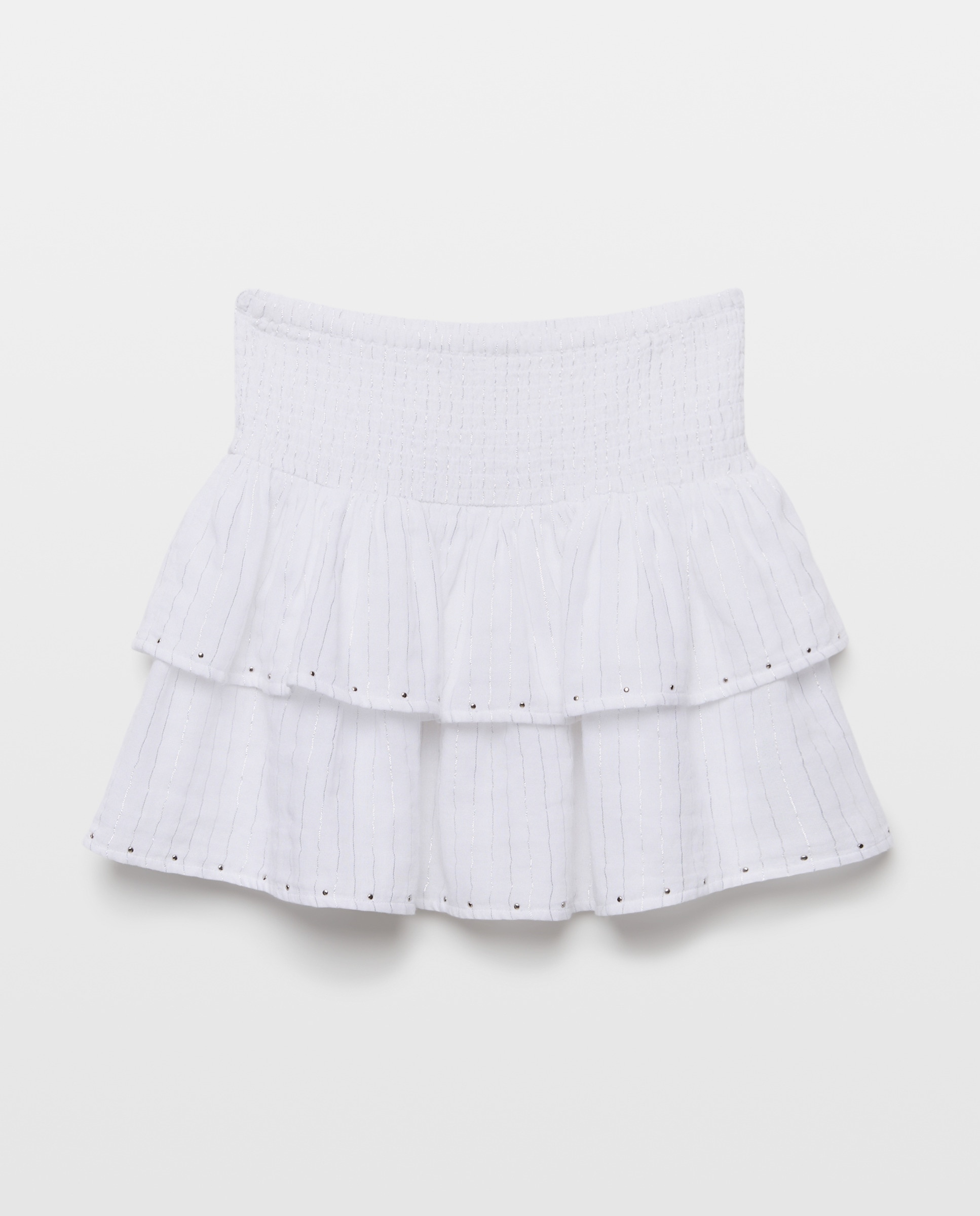 Saia com Folhos e Tacha em Chiffon Duplo com Fio Metalizado Kids El Corte Inglés Branco-marfim-4