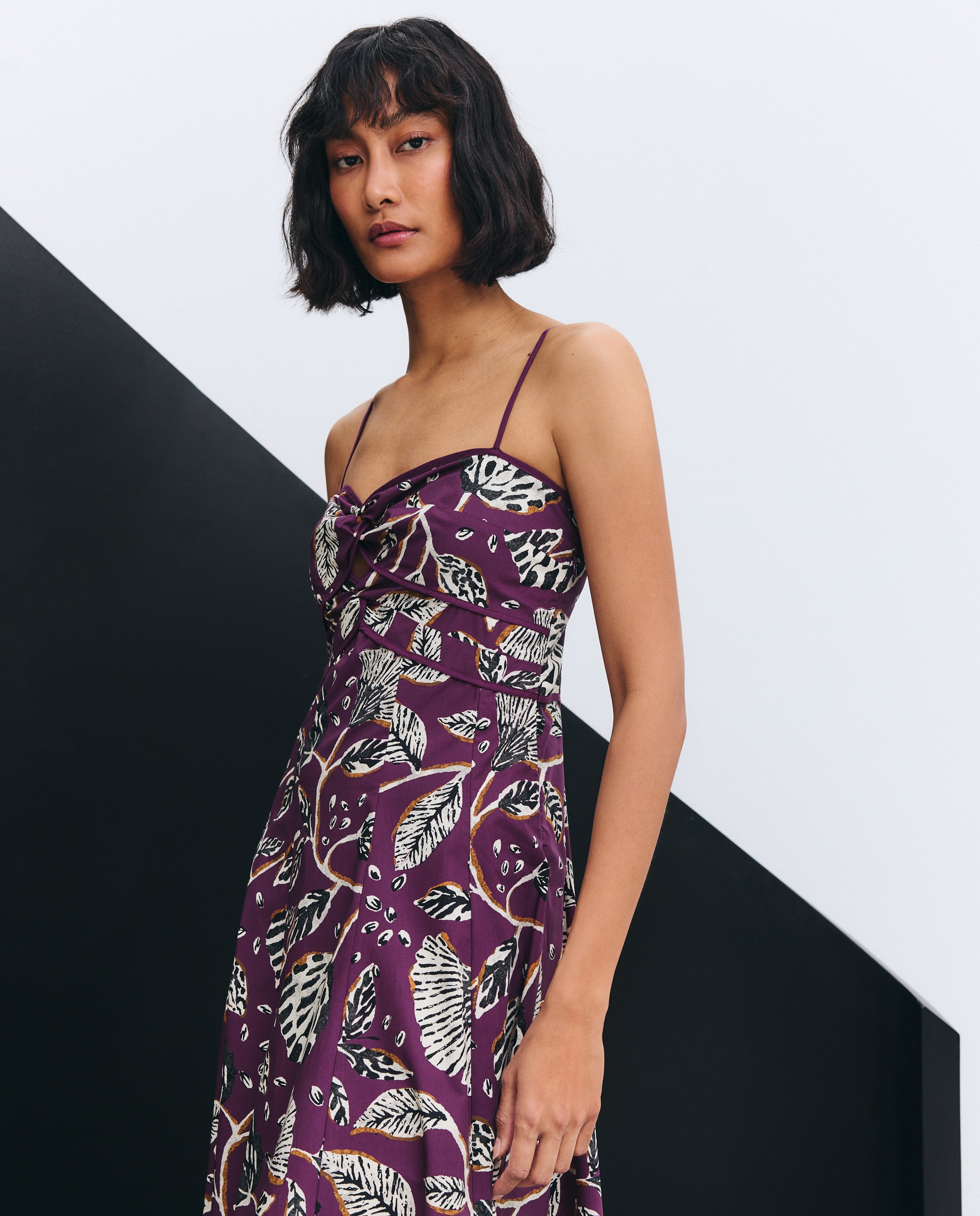 Vestido Comprido sem Mangas e com Estampado Roxo-2