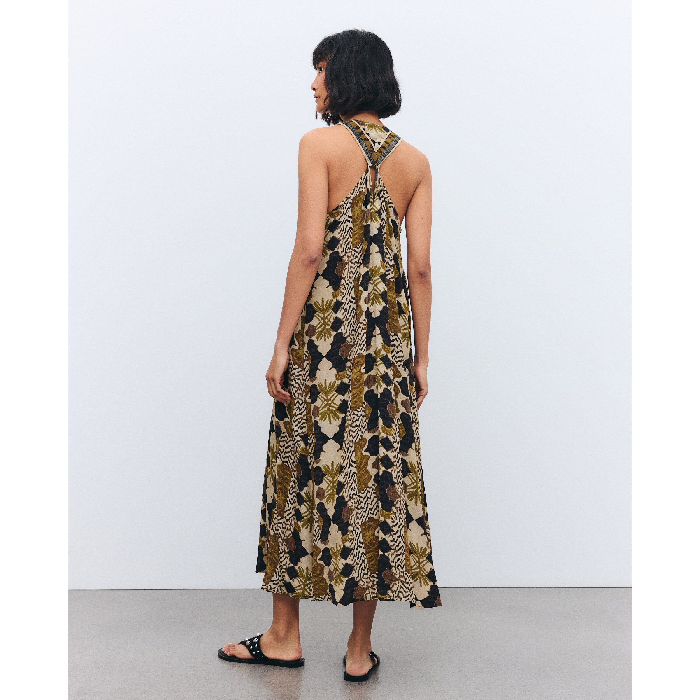 Vestido Estampado sem Mangas Castanho-3