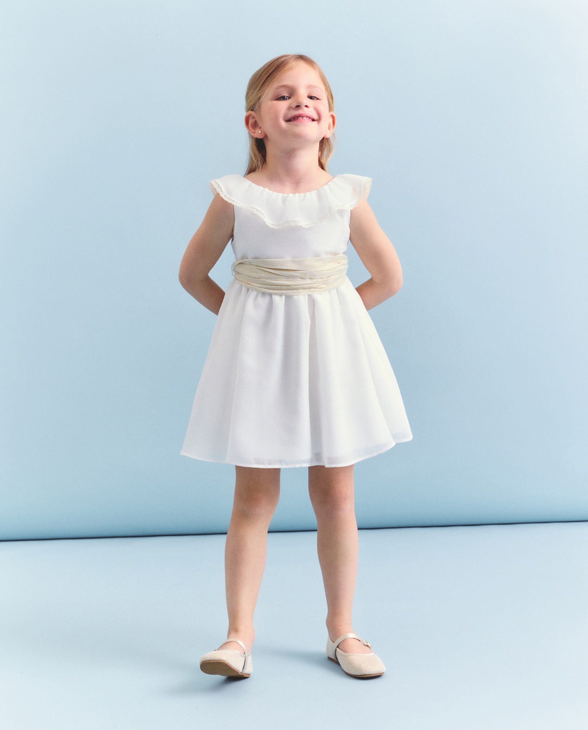 Vestido de Cerimónia sem Mangas, com Faixa e Fio Metalizado Coconut El Corte Inglés Cru-1