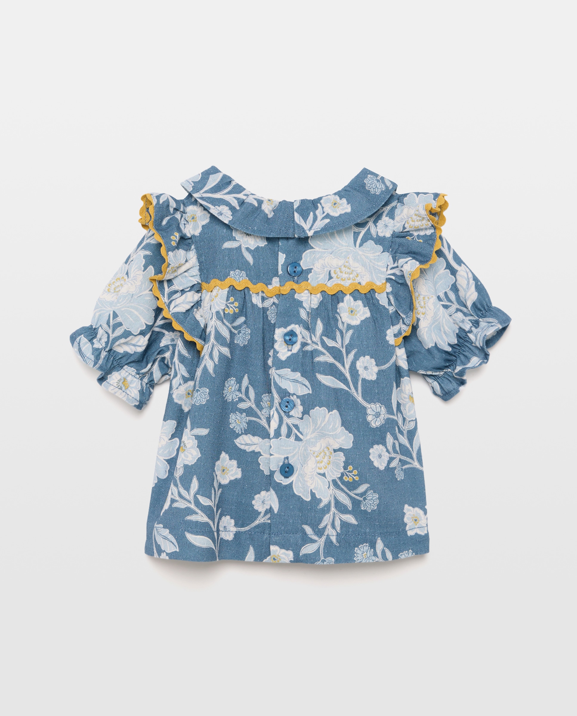 Imagen 0 de Blusa manga corta cuello gola y volante de bebé Azul