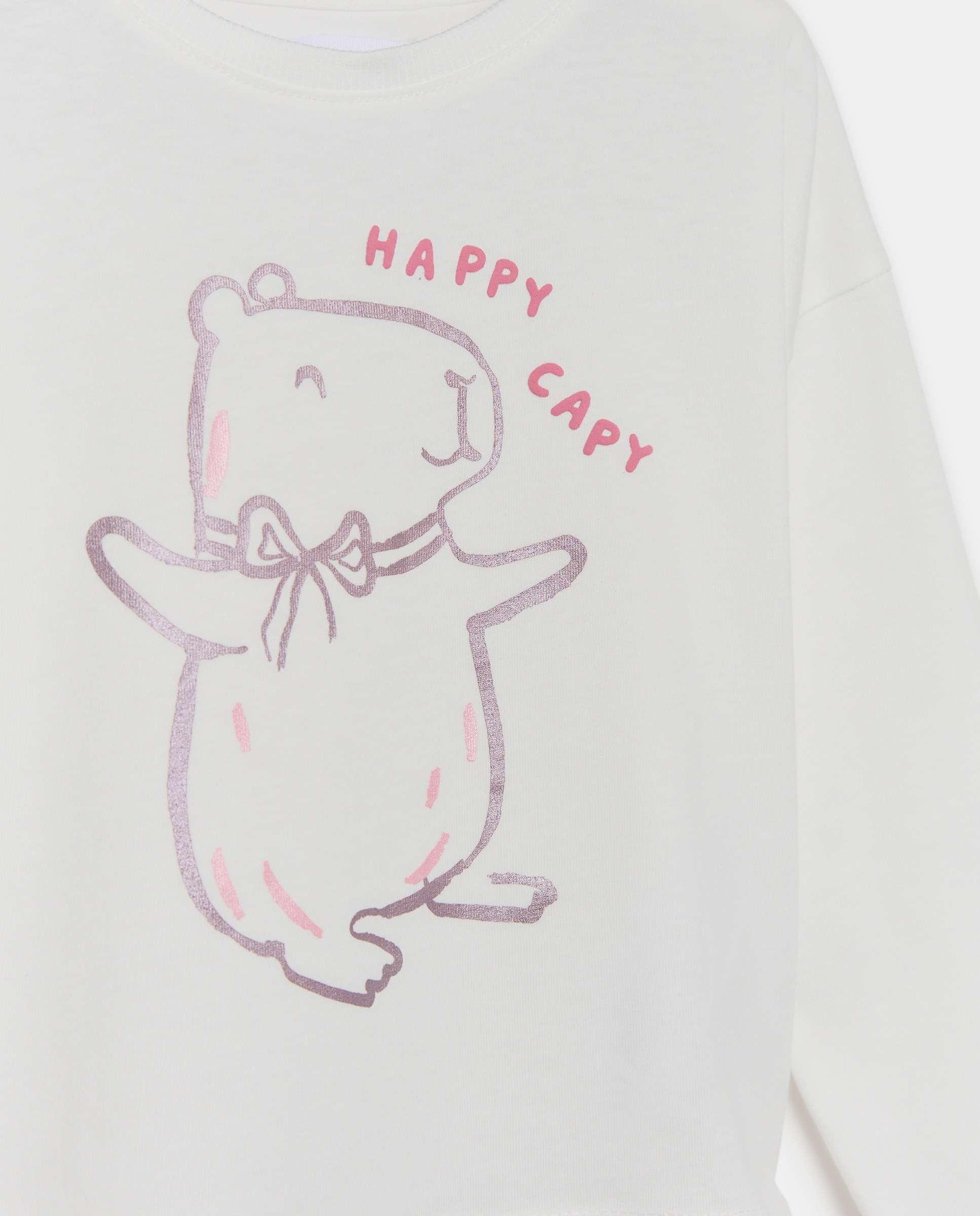 T-shirt de Criança com Manga Comprida e Estampado Posicional de Capivara Branco-2