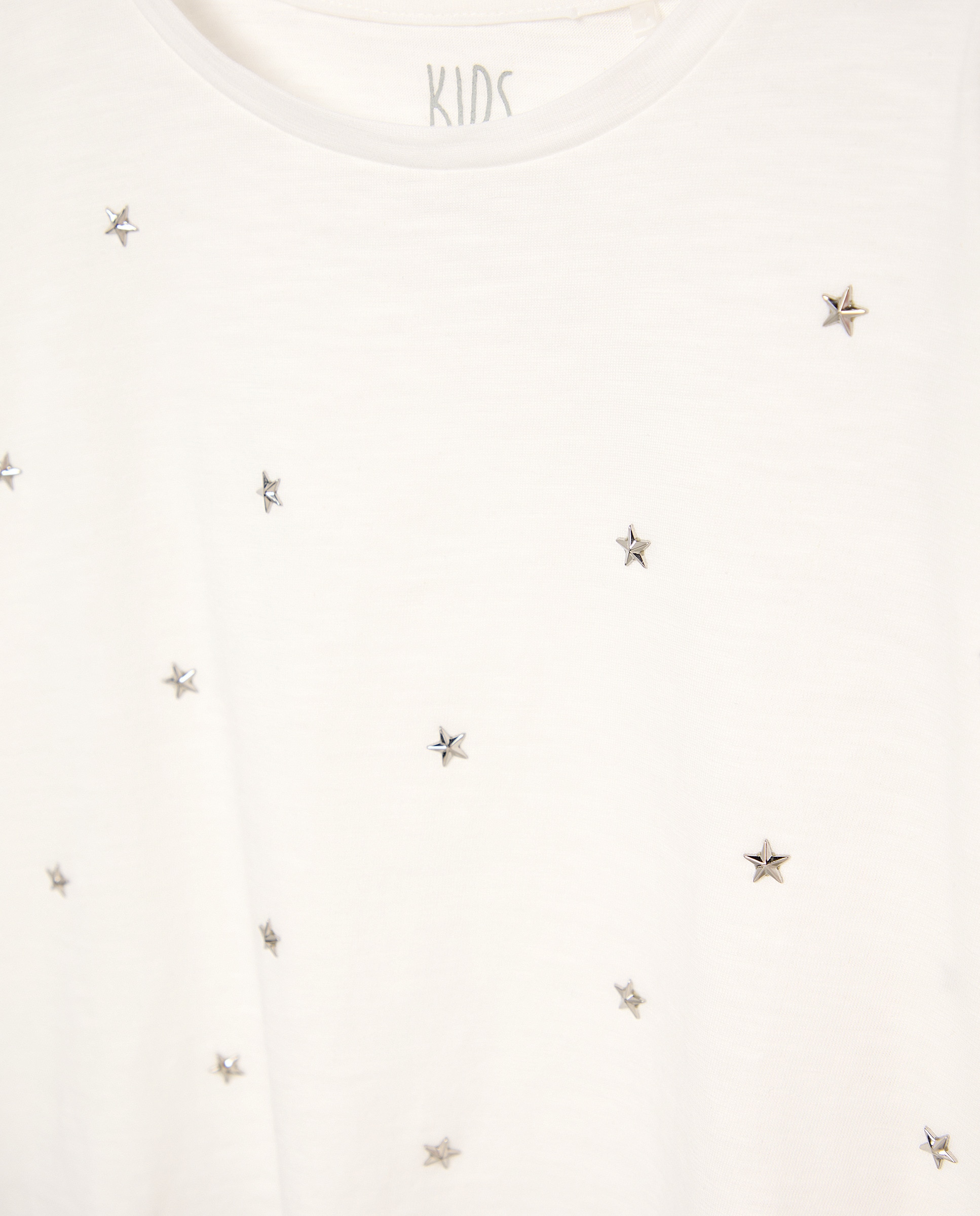 Camiseta de niña manga corta cut out hombro all over tachas fantasía - Kids El Corte Inglés - Blanco roto Blanco roto-5
