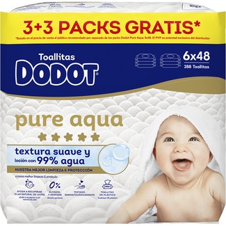 toallitas infantiles Aqua Pure con algodón pack 6 paquetes 48 unidades 0% perfume, alcohol y plástico - Dodot