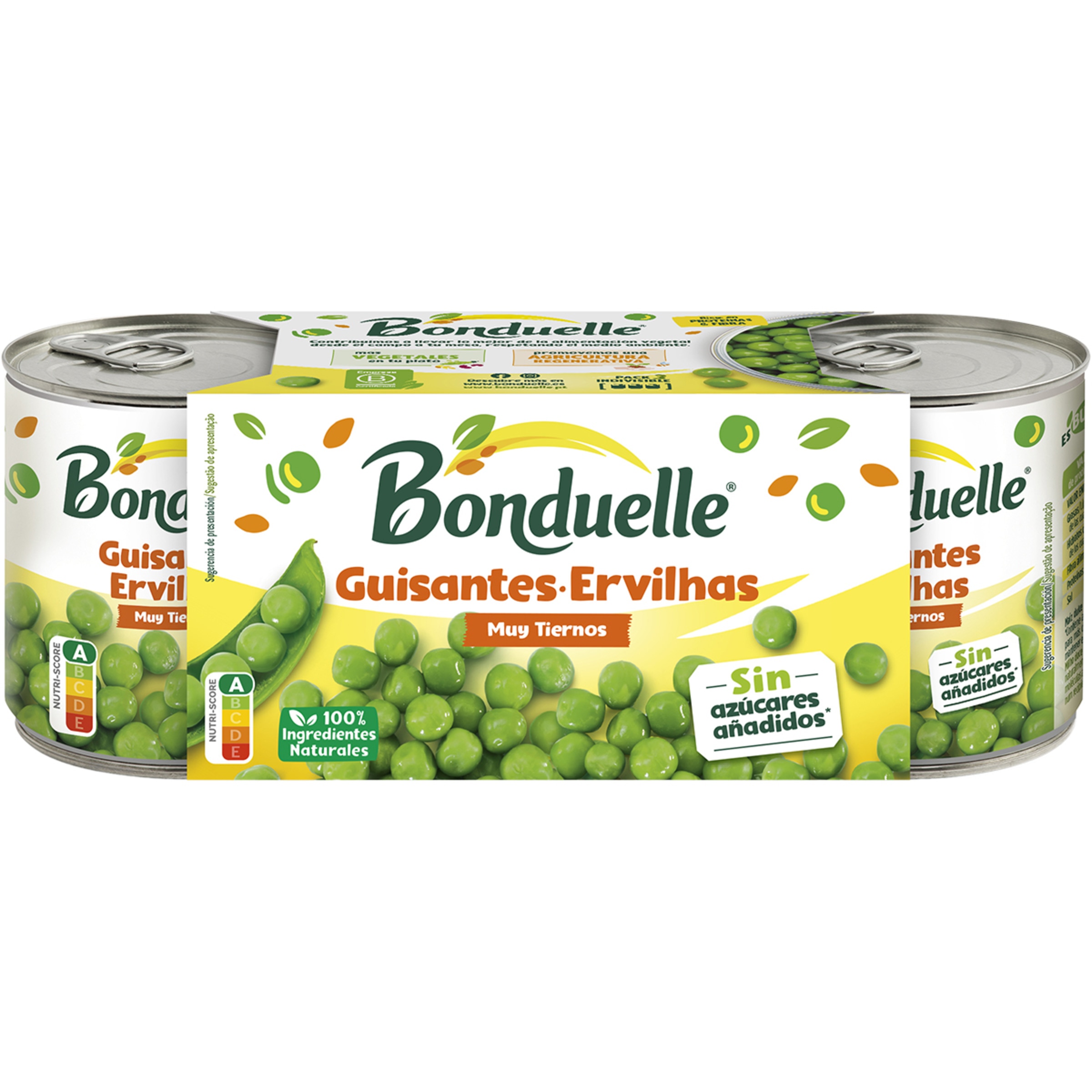 guisantes al natural tiernos y muy finos pack 3 latas 140 g neto escurrido