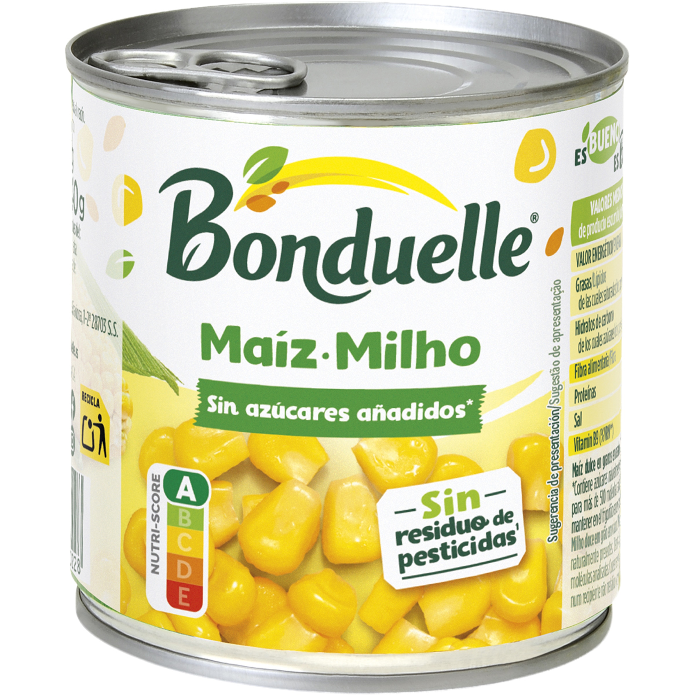 maíz dulce en grano sin azúcares añadidos lata 285 g neto escurrido
