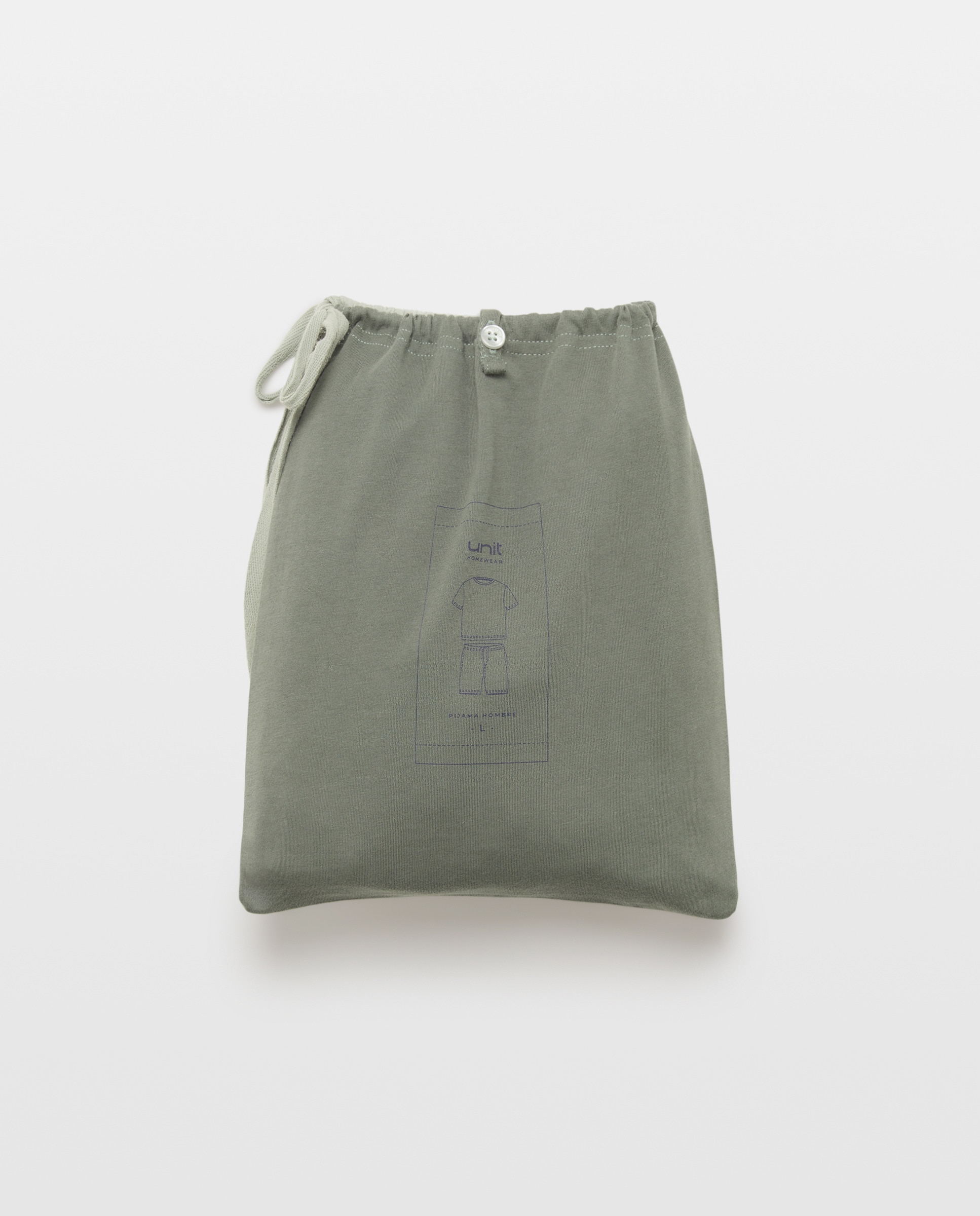Pijama punto hombre corto con bolsa Verde-5