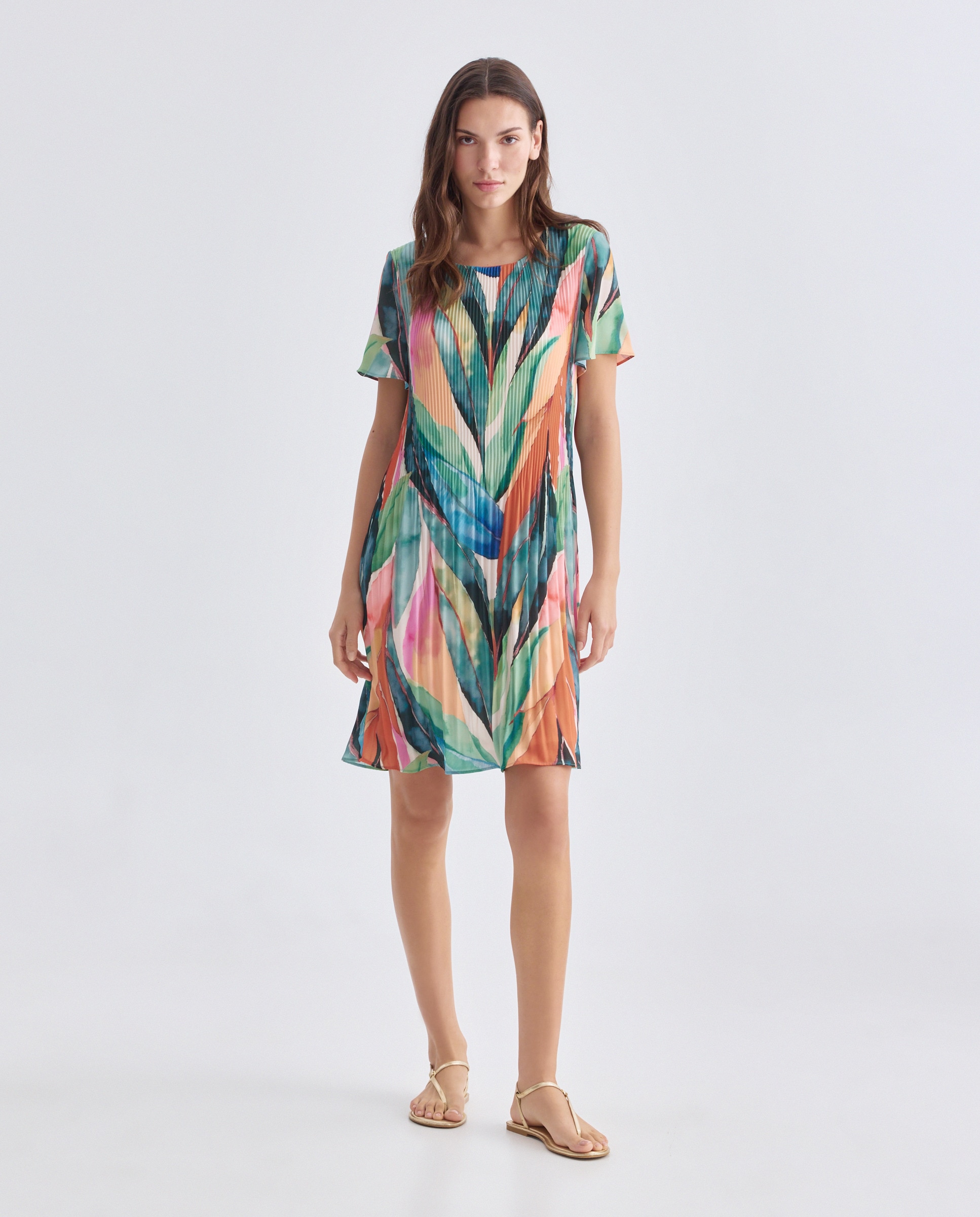 Vestido estampado com manga curta Multicolor-1