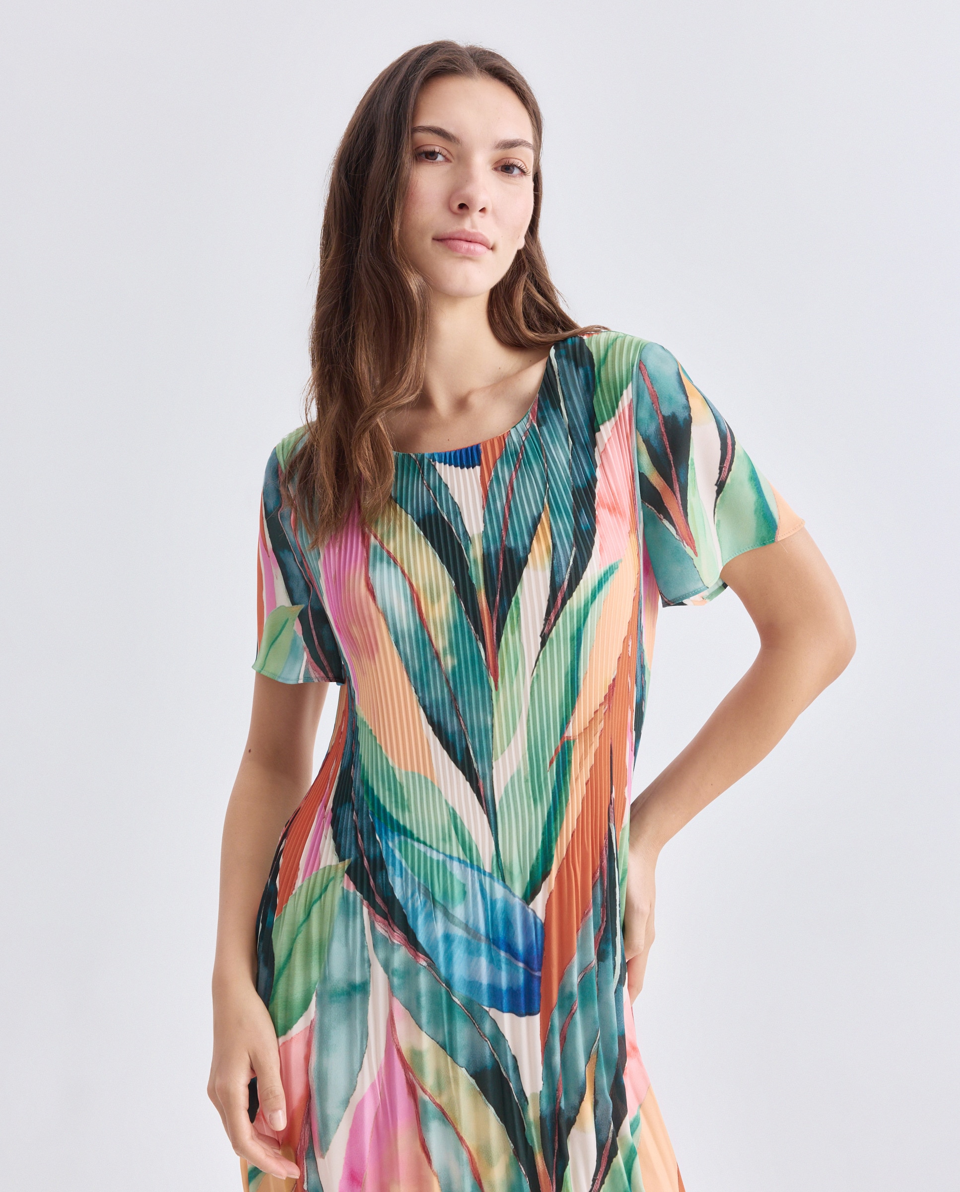 Vestido estampado com manga curta Multicolor-2