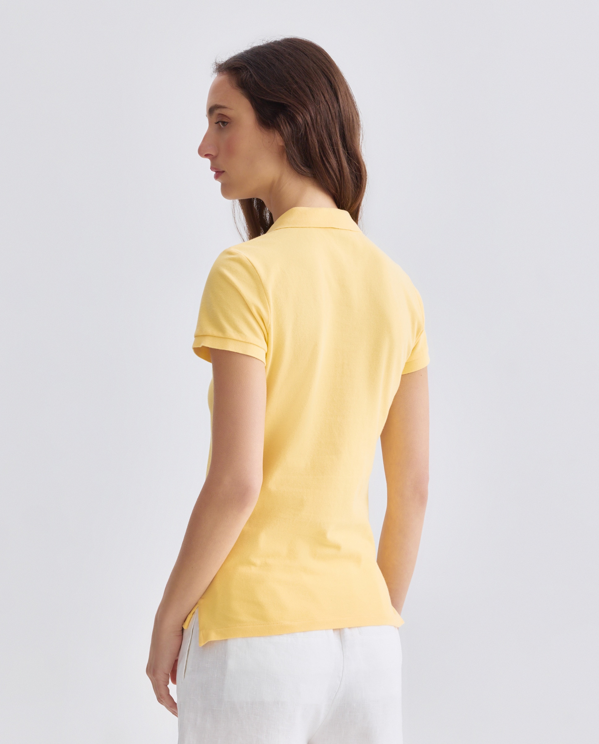 Polo de Algodão Elástico Amarelo-4