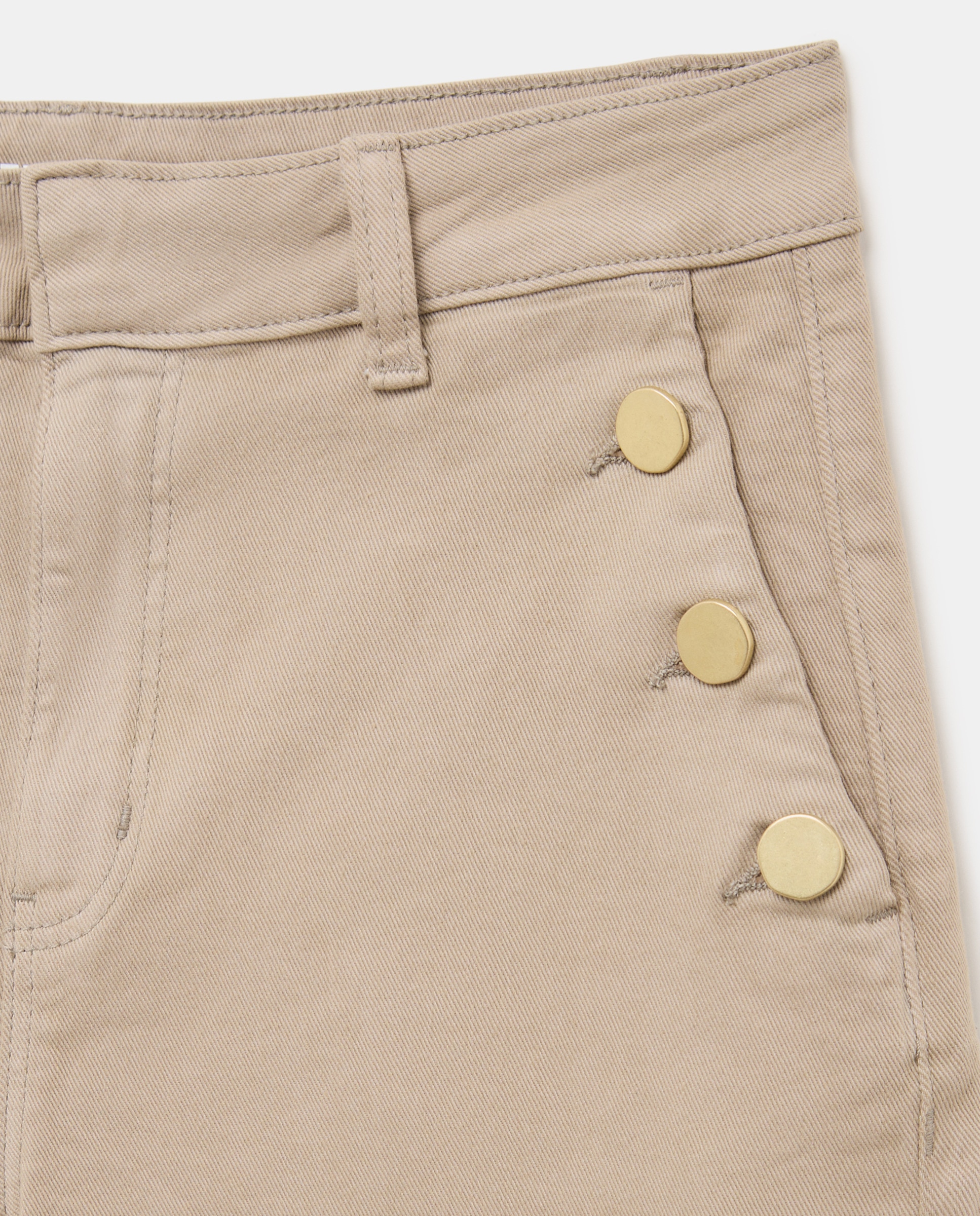 Calças Cropped Tipo Culottes Abotoadas Vison Claro-2